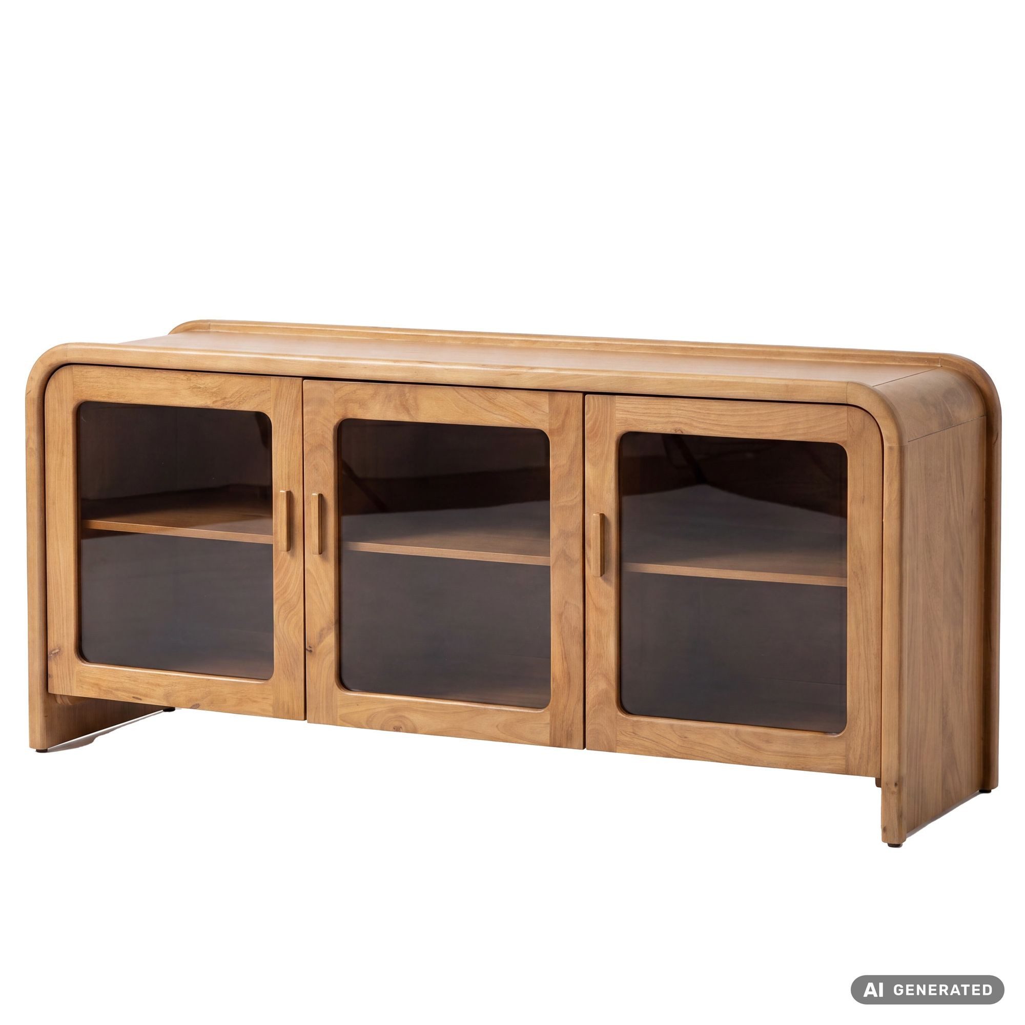 Wohnling Sideboard WL7.913 Anrichte 160cm Wohnzimmer Schrank Esszimmer Groß Modern (Massive Kommode aus Mangoholz mit 3 Glastüren), Braune Holzkommode mit 6 Fächern Handmade