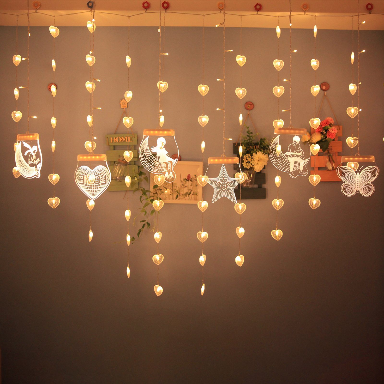 Innen LED Warmweiß Fernbedienungen, Deko Weihnachten mit Sunicol Dimmbare Lichtervorhang, LED-Lichterkette Hochzeit Twinkle Licht, Party Timer