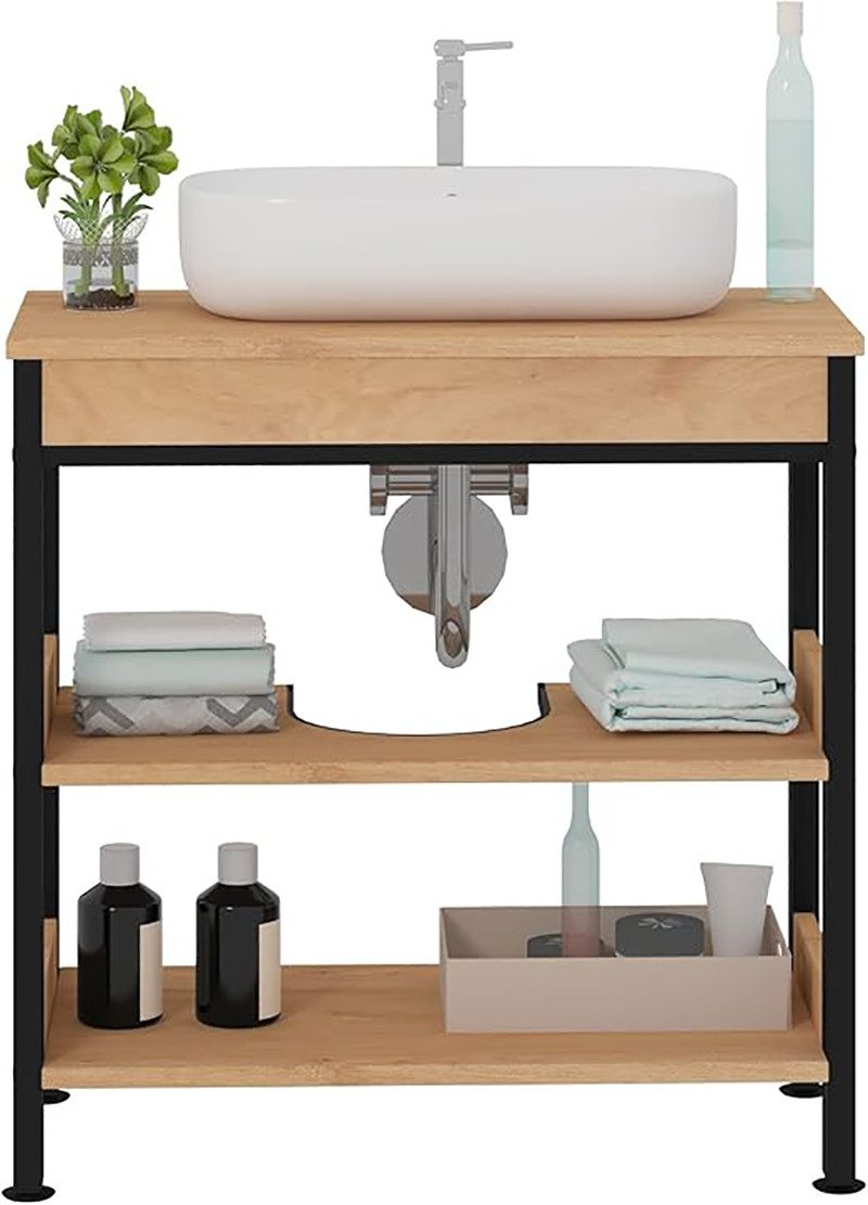 EUGAD Waschbeckenunterschrank (1-St) Unterschrank mit Siphonausschnitt, aus MDF, 60 x 60 x 30 cm – Bild 5 von 5