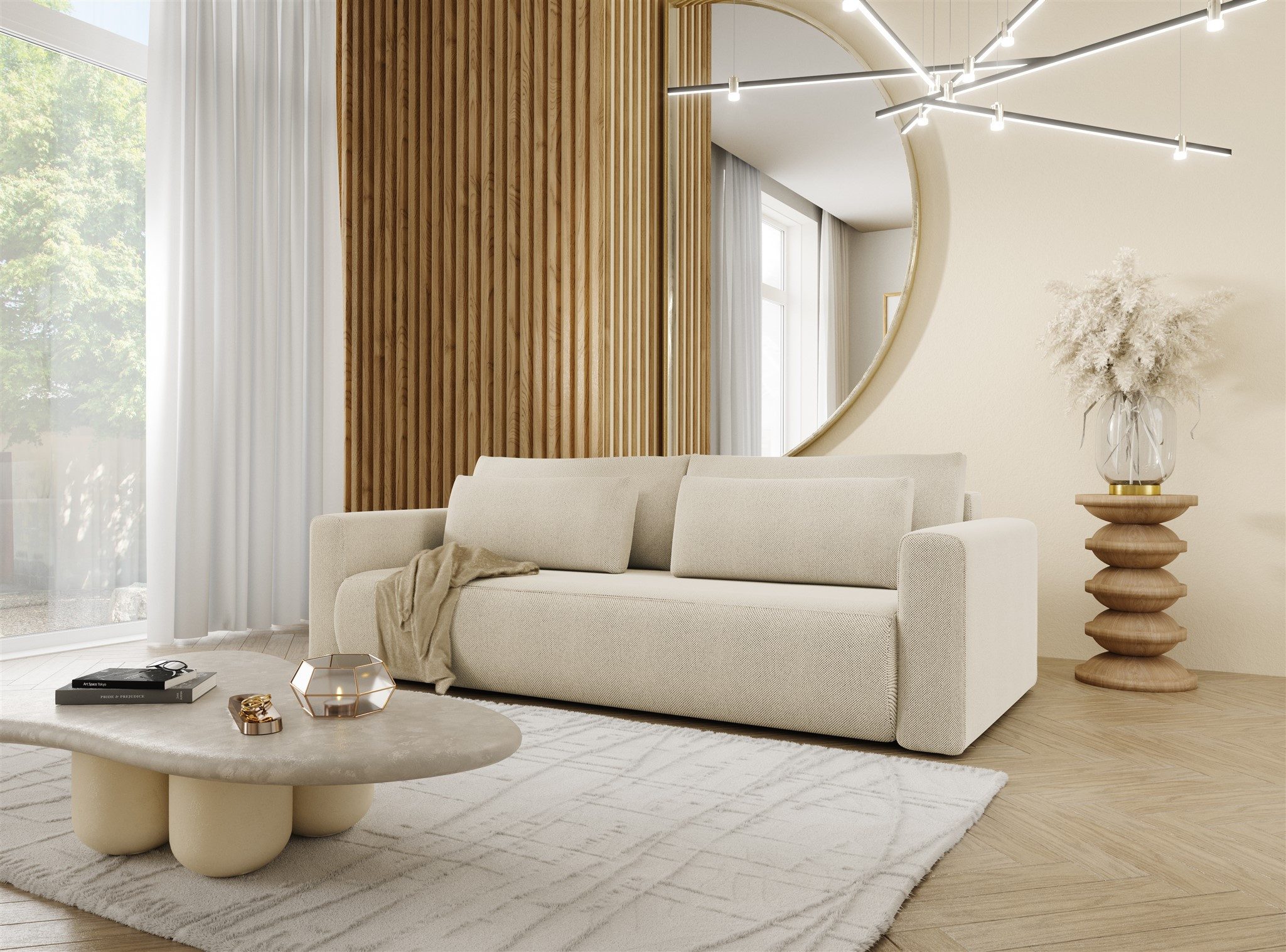 Fun Möbel 3-Sitzer Sofa Designersofa CHAIRA 3-Sitzer mit Schlaffunktion Webstoff Curio, inkl. Bettkasten und 4 Rückenkissen, Rücken echt bezogen