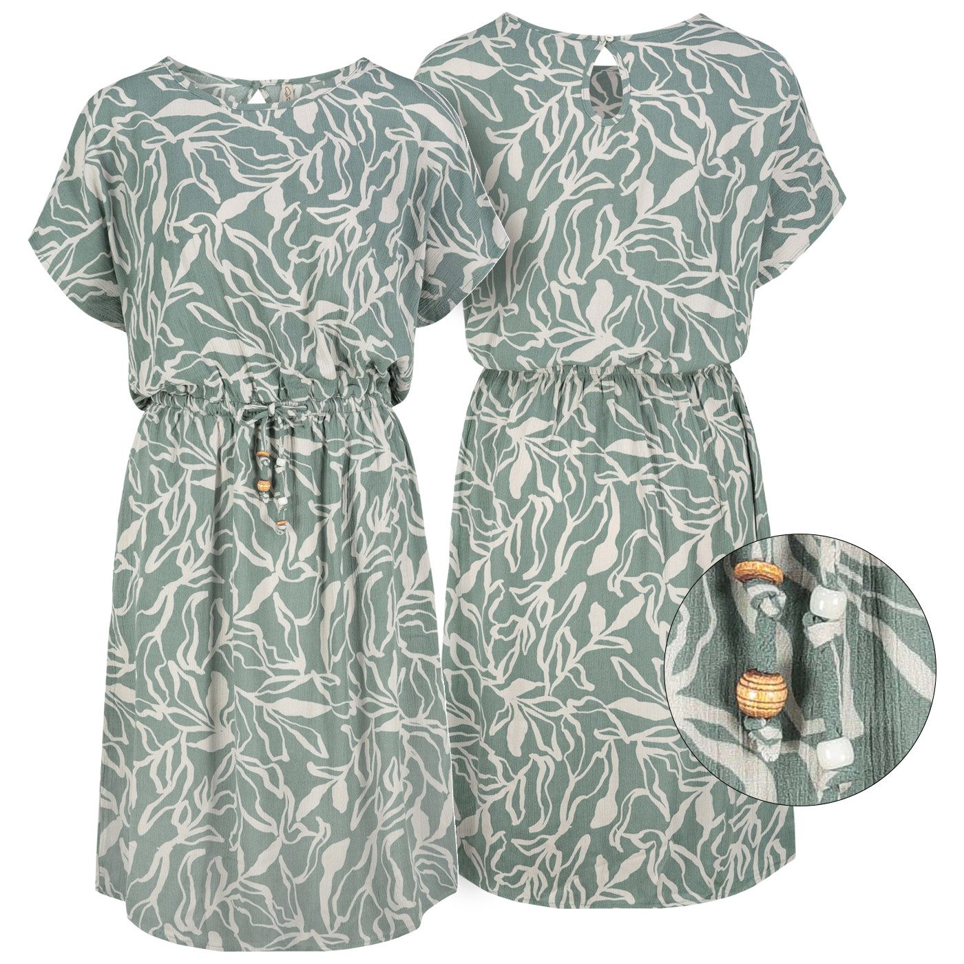 Eight2Nine Sommerkleid Damen Luftiges Sommerkleid aus Viskose mit Bindegürtel Sommerkleid