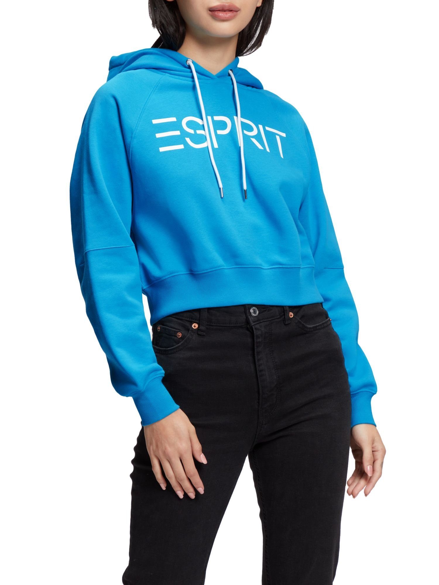 Esprit Sweatshirt (1-tlg) TURQUOISE mit Logo Cropped-Hoodie