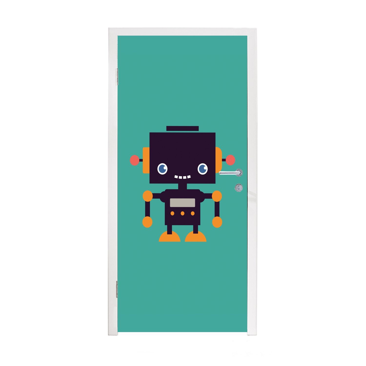 MuchoWow Türtapete Roboter - Gesicht - Antenne - Blau - Jungen, Matt, bedruckt, (1 St), Fototapete für Tür, Türaufkleber, 75x205 cm