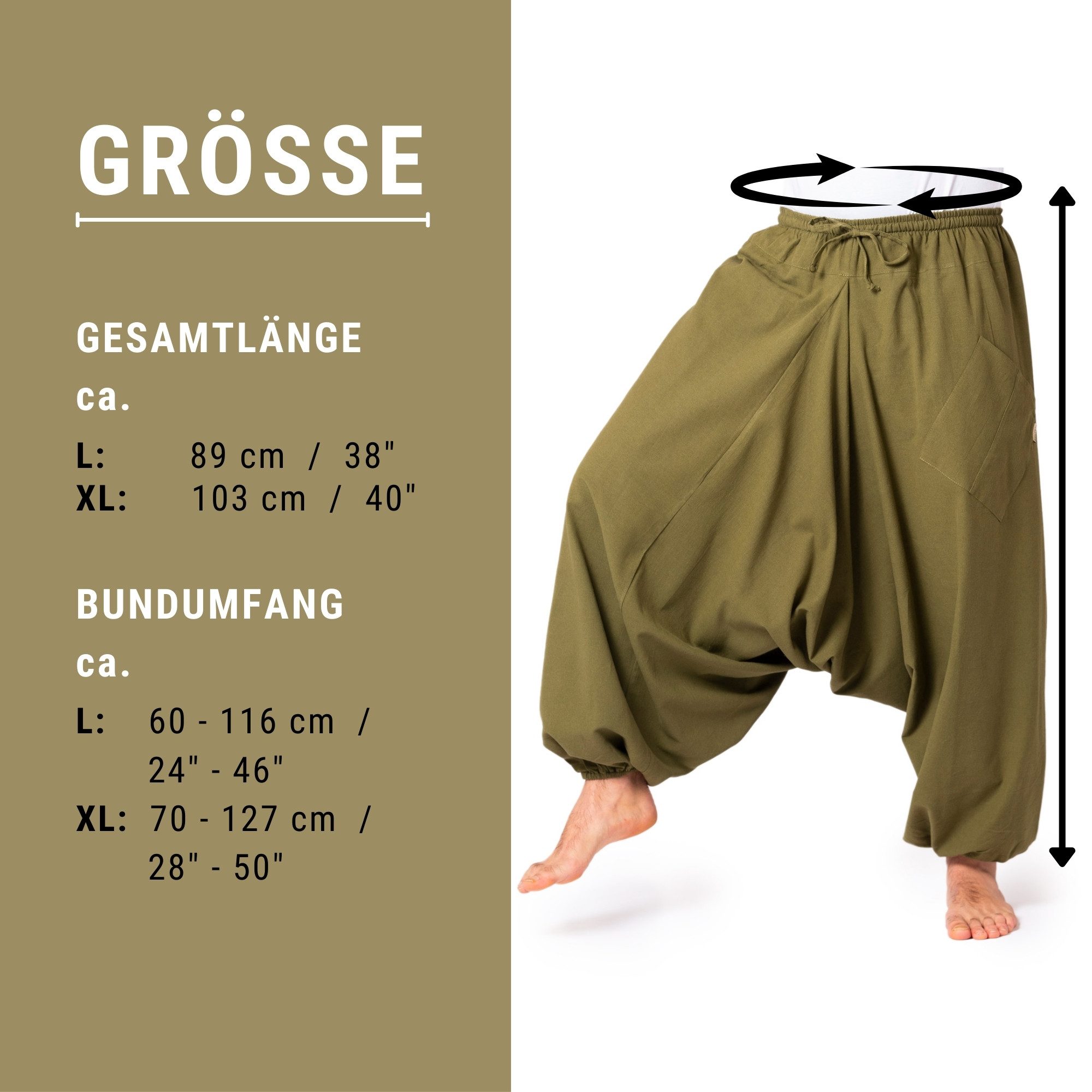 PANASIAM Pumphose Aladinhose Lini Haremshose aus 100% Baumwolle grob gewebt Pumphose für Damen bequeme Freizeithose Pluderhose