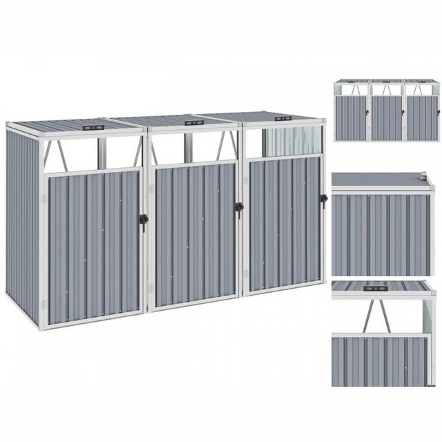vidaXL Mülltonnenbox “Mülltonnen Verkleidung Mülltonnenbox für 3 Mülltonnen Grau 21381121 cm Stahl”