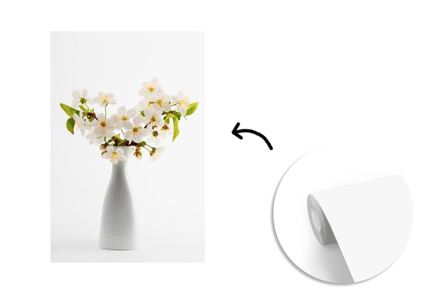 MuchoWow Fototapete Stilleben - Blumen, (3 Wandtapete Vinyl Vase Tapete - für Wohnzimmer, Montagefertig Matt, St), bedruckt