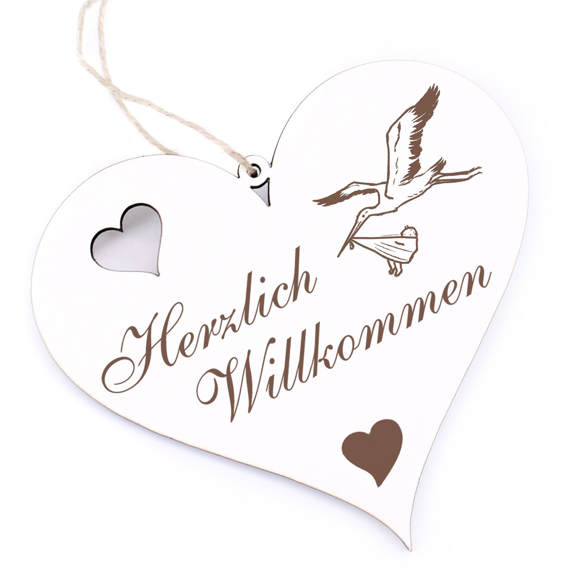Dekolando Hängedekoration - Herzlich Baby mit 13x12cm Willkommen - Storch