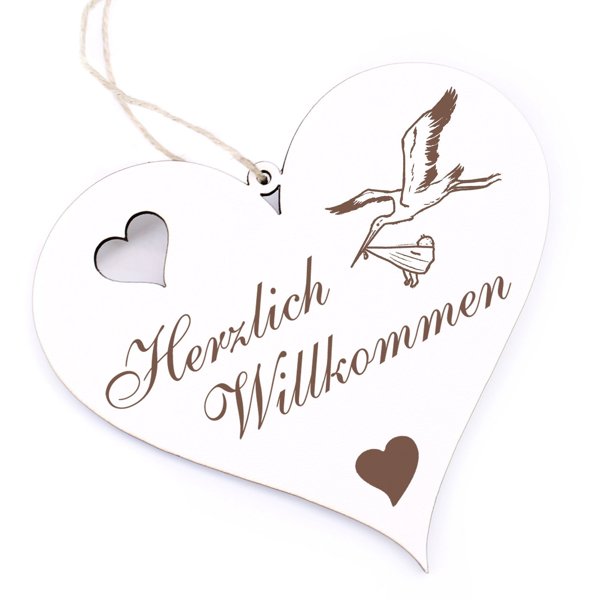 Dekolando Hängedekoration Herzlich Willkommen - Storch mit Baby - 13x12cm günstig online kaufen