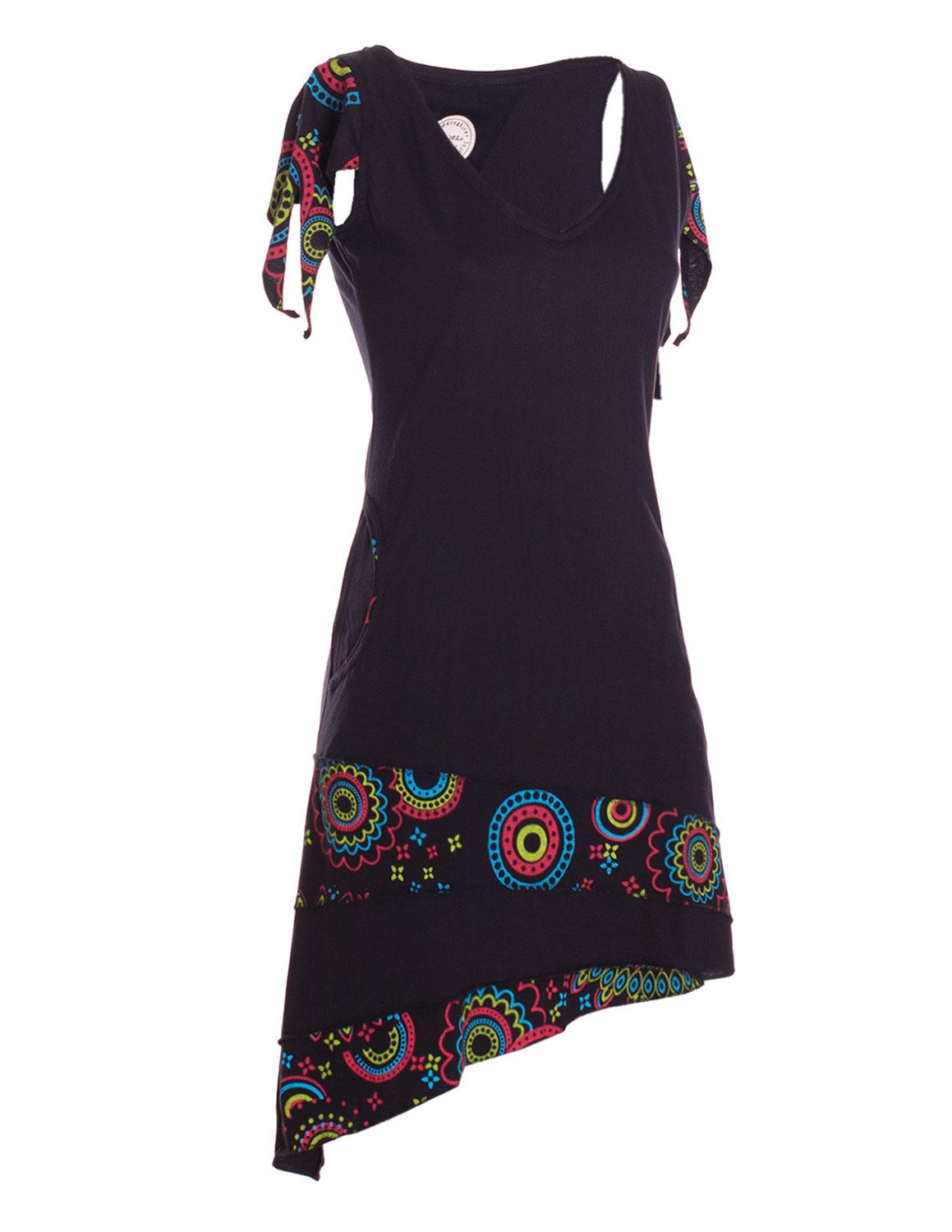 Vishes Zipfelkleid Damen Baumwolle Patchwork Design asymmetrischer Ausschnitt mit Taschen Alternative Bekleidung, Ethno, Hippie, Retro Style