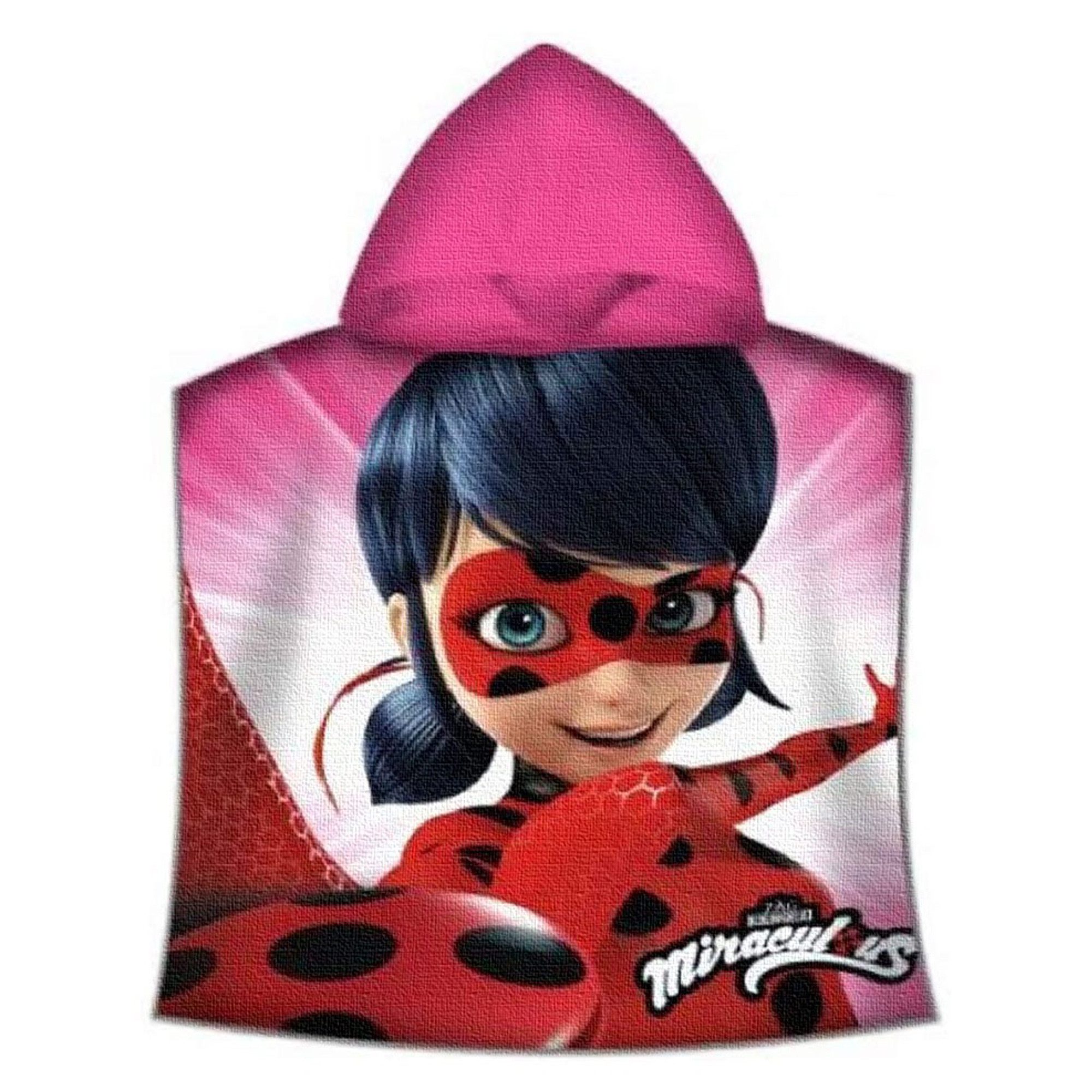 BERONAGE Kapuzenhandtuch Miraculous Ladybug Kinder-Kapuzen-Bade-Poncho Pink 60x120 cm, 100% Baumwolle, Frottee in Velours-Qualität