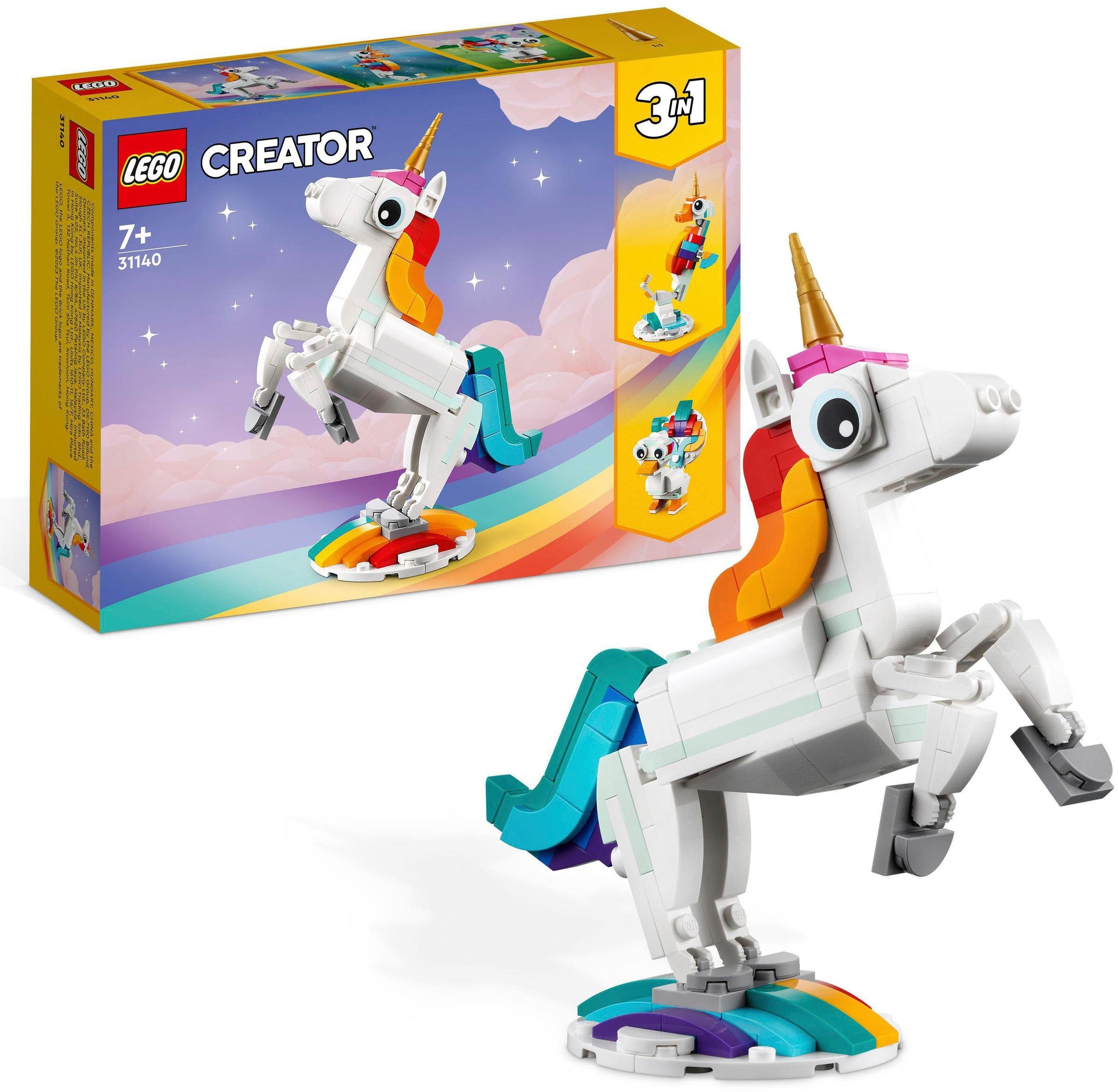 LEGO® Konstruktionsspielsteine Magisches Einhorn (31140), LEGO® Creator 3in1, (145 St)