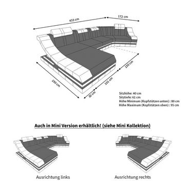 Sofa Dreams Wohnlandschaft Ledercouch Turino C Form Ledersofa Leder Sofa, Couch, mit LED, wahlweise mit Bettfunktion als Schlafsofa, Designersofa