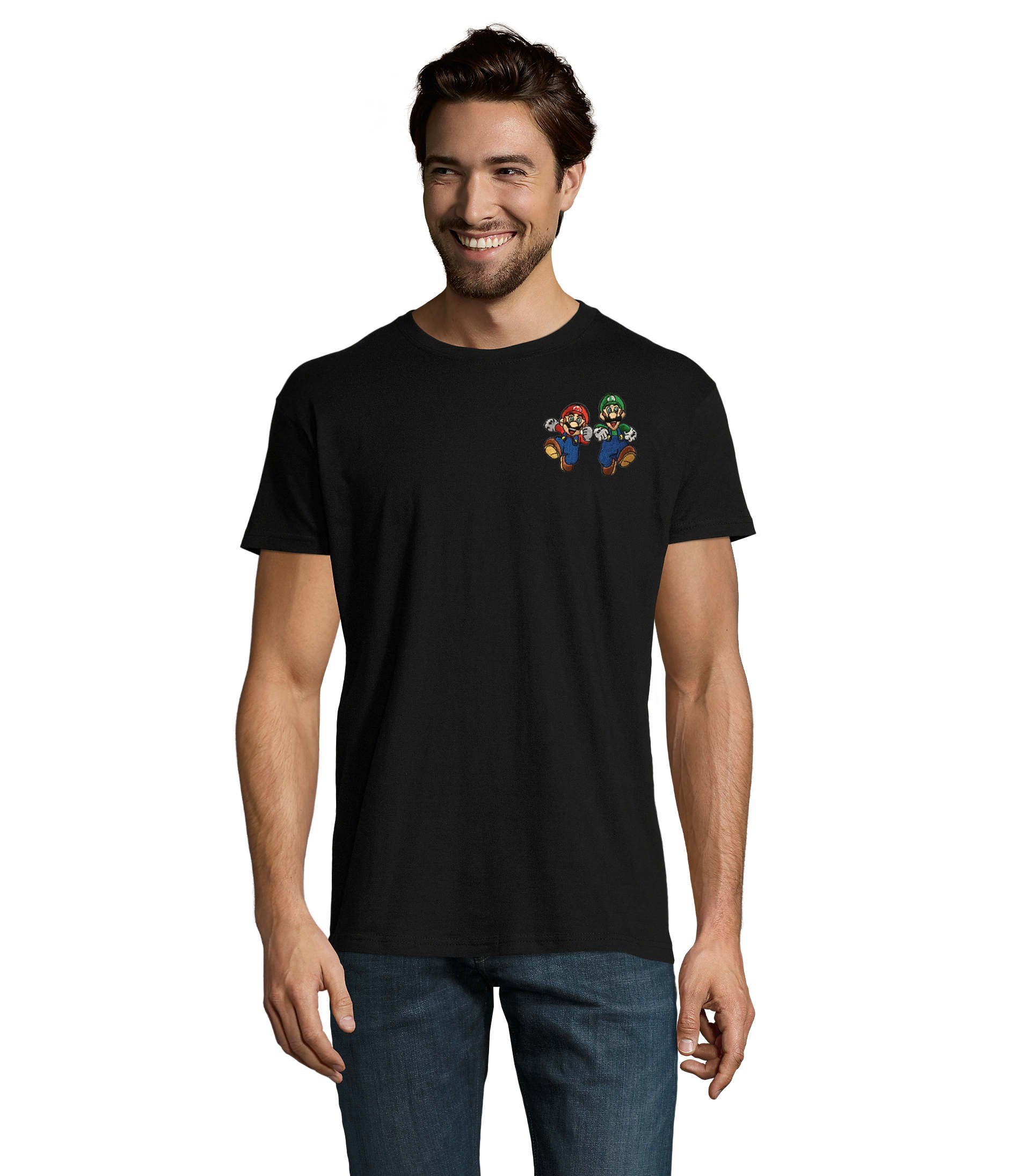 Blondie & Brownie T-Shirt Herren Mario & Luigi Brust Stick Peach Konsole Retro Gaming bestickt