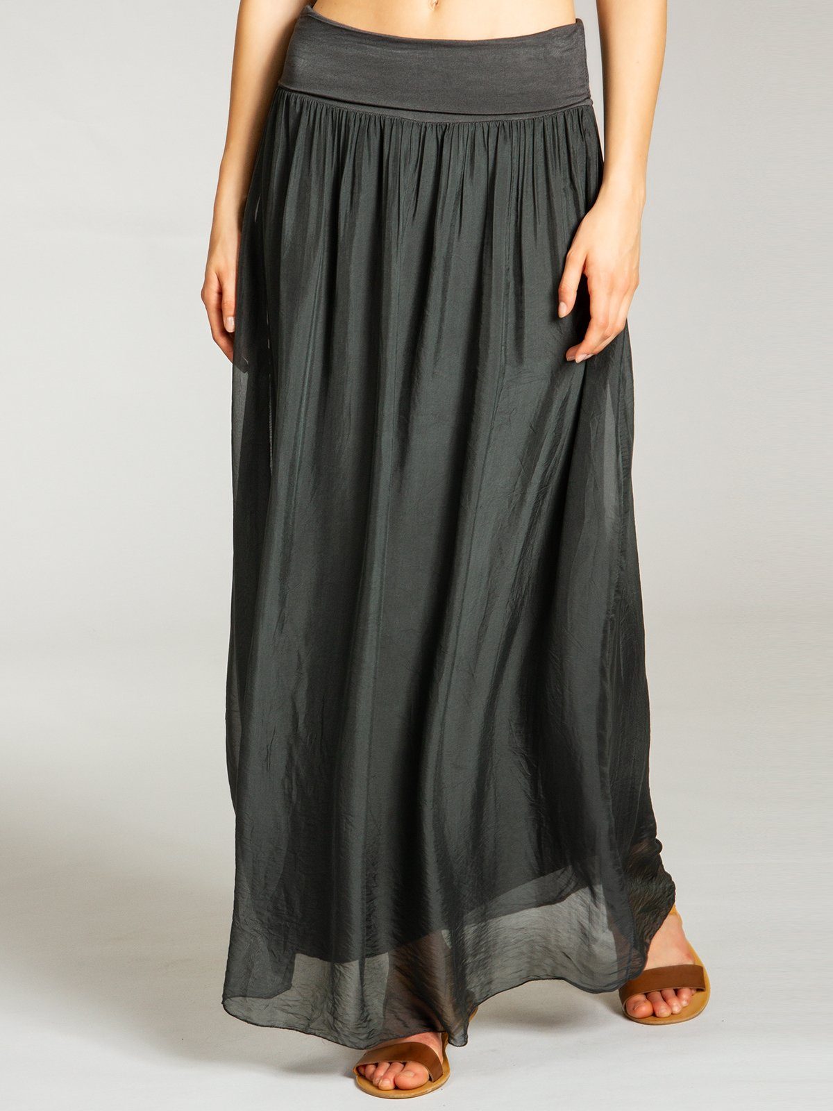 Caspar Faltenrock RO025 eleganter leichter Damen Sommer Rock mit Seidenanteil mit figurfreundlichem Stretch Bund - Made in Italy