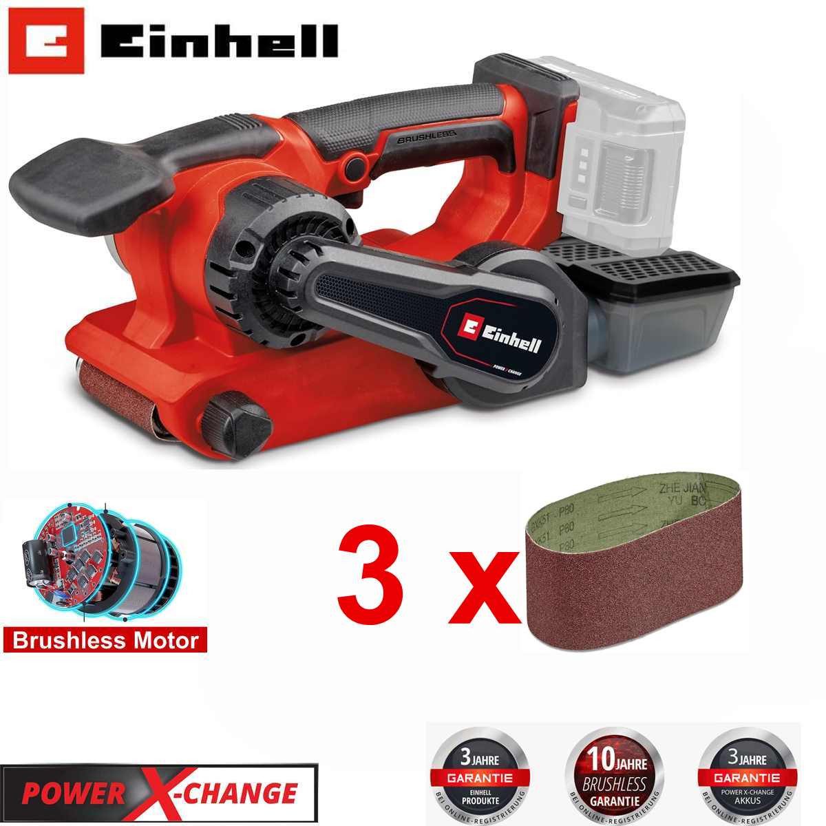 Einhell Akku-Bandschleifer Professional 18V Akku-Bandschleifer TP-BS 18/457 Li BL-Solo +. 3x P80