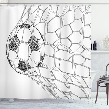 Abakuhaus Duschvorhang Moderner Digitaldruck mit 12 Haken auf Stoff Wasser Resistent Breite 175 cm, Höhe 180 cm, Schwarz-Weiss Fußball im Netz