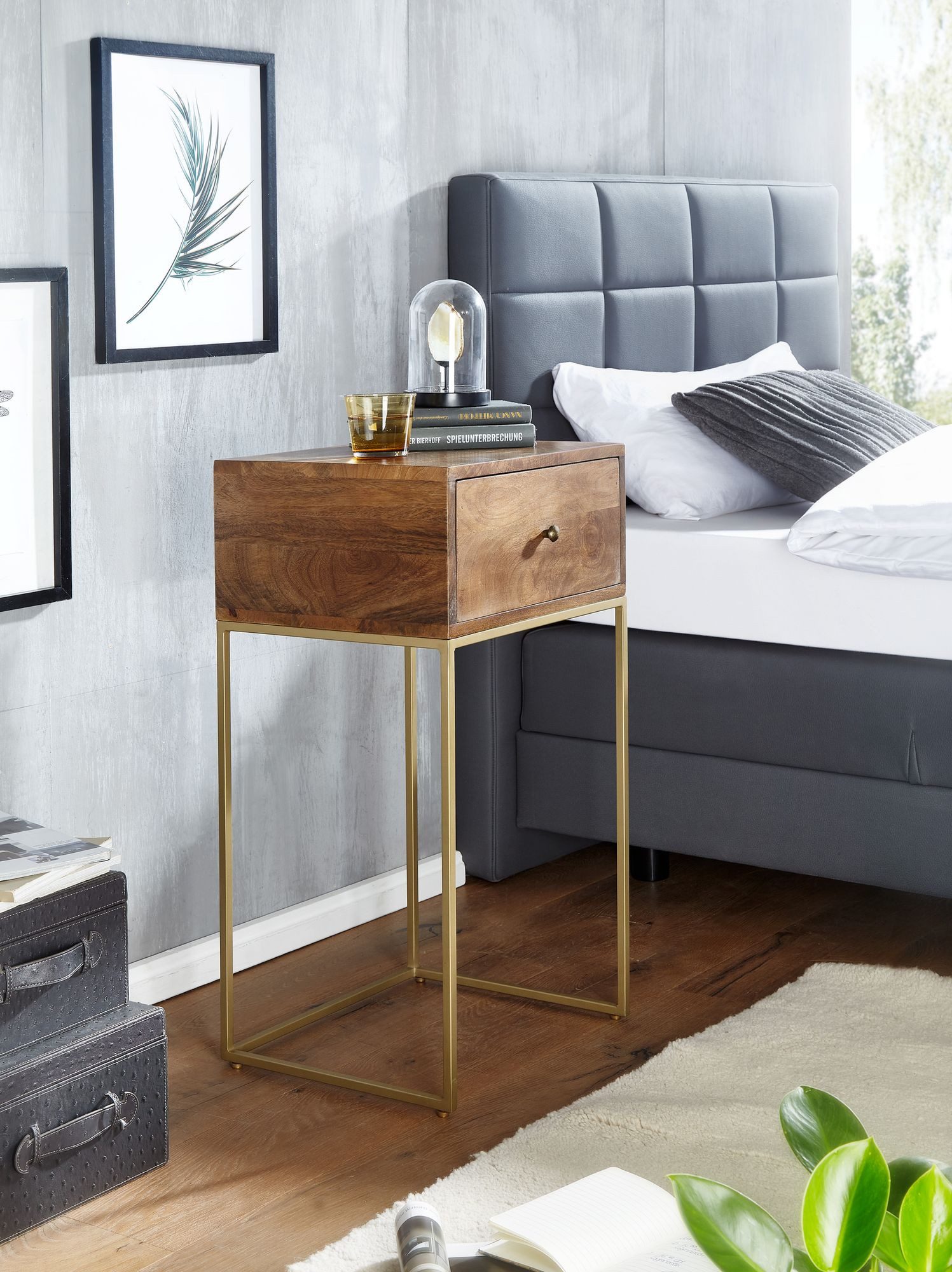 FINEBUY Nachttisch Nachttisch Massiv Schublade Nachtkonsole Boxspringbett N günstig online kaufen