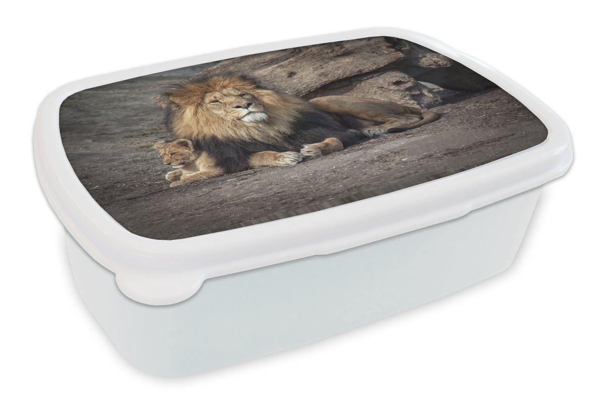 MuchoWow Lunchbox Tiere - Wild - Farben, Kunststoff, (2-tlg), Brotbox für Kinder und Erwachsene, Brotdose, für Jungs und Mädchen weiß