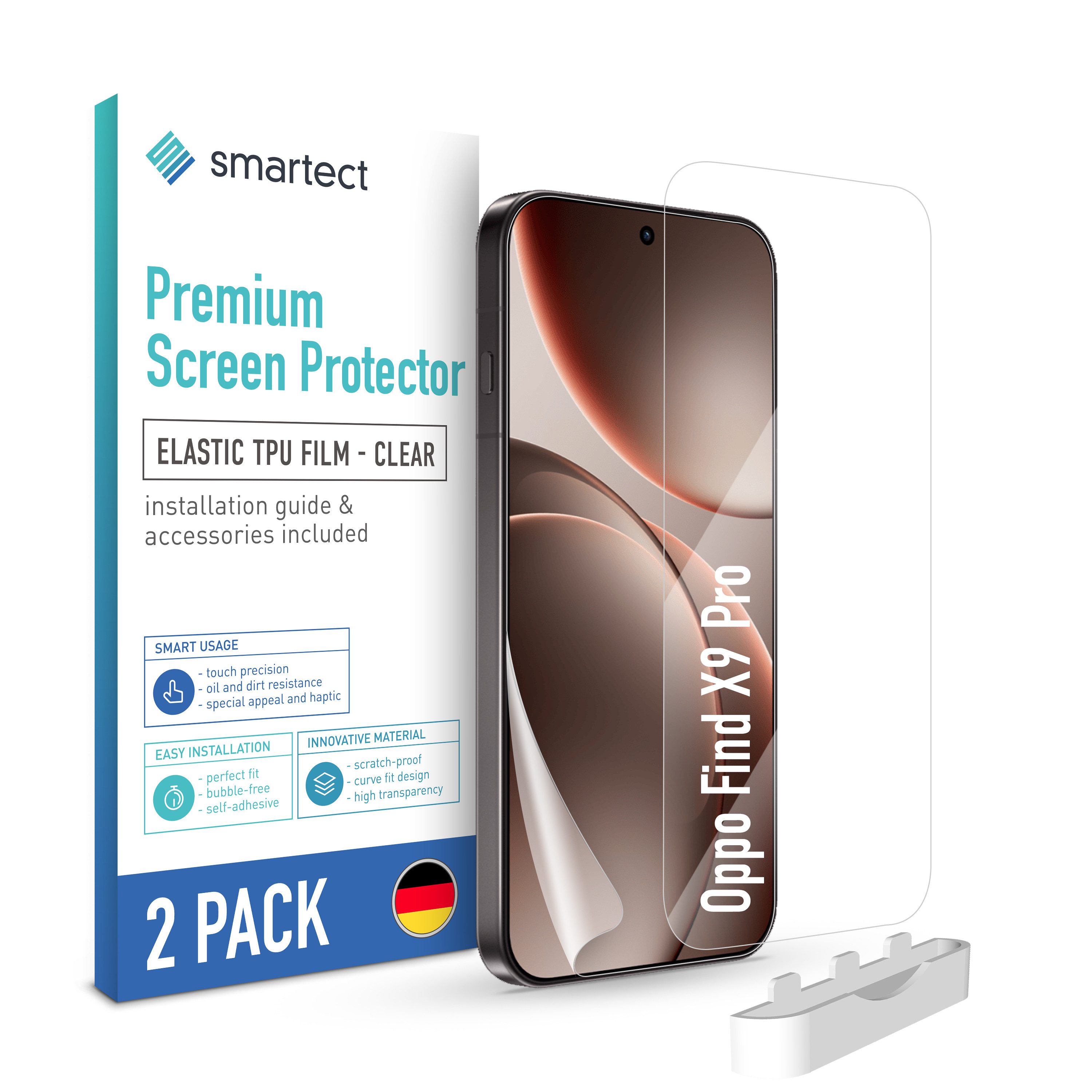 smartect Displayschutzfolie 2X TPU Schutzfolie Klar für Oppo Find X9 Pro für Oppo Find X9 Pro, Set, 2 Stück, Ultra-klar, Kratzfest, Blasenfrei, Oleophob, Fingerabdruck kompatibel