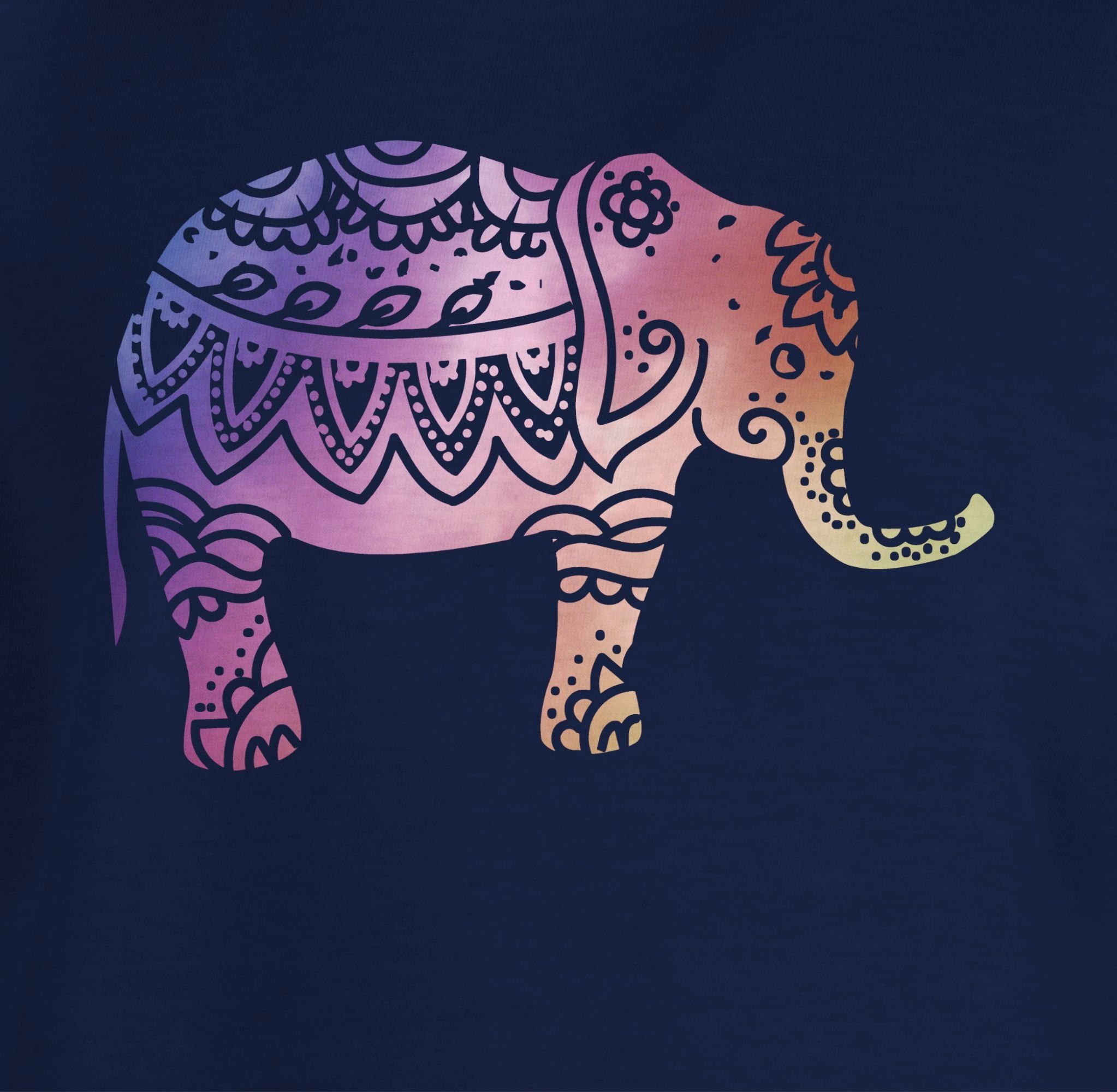 Shirtracer T-Shirt Elefant Namaste Print Tiermotiv 2 Dunkelblau Animal