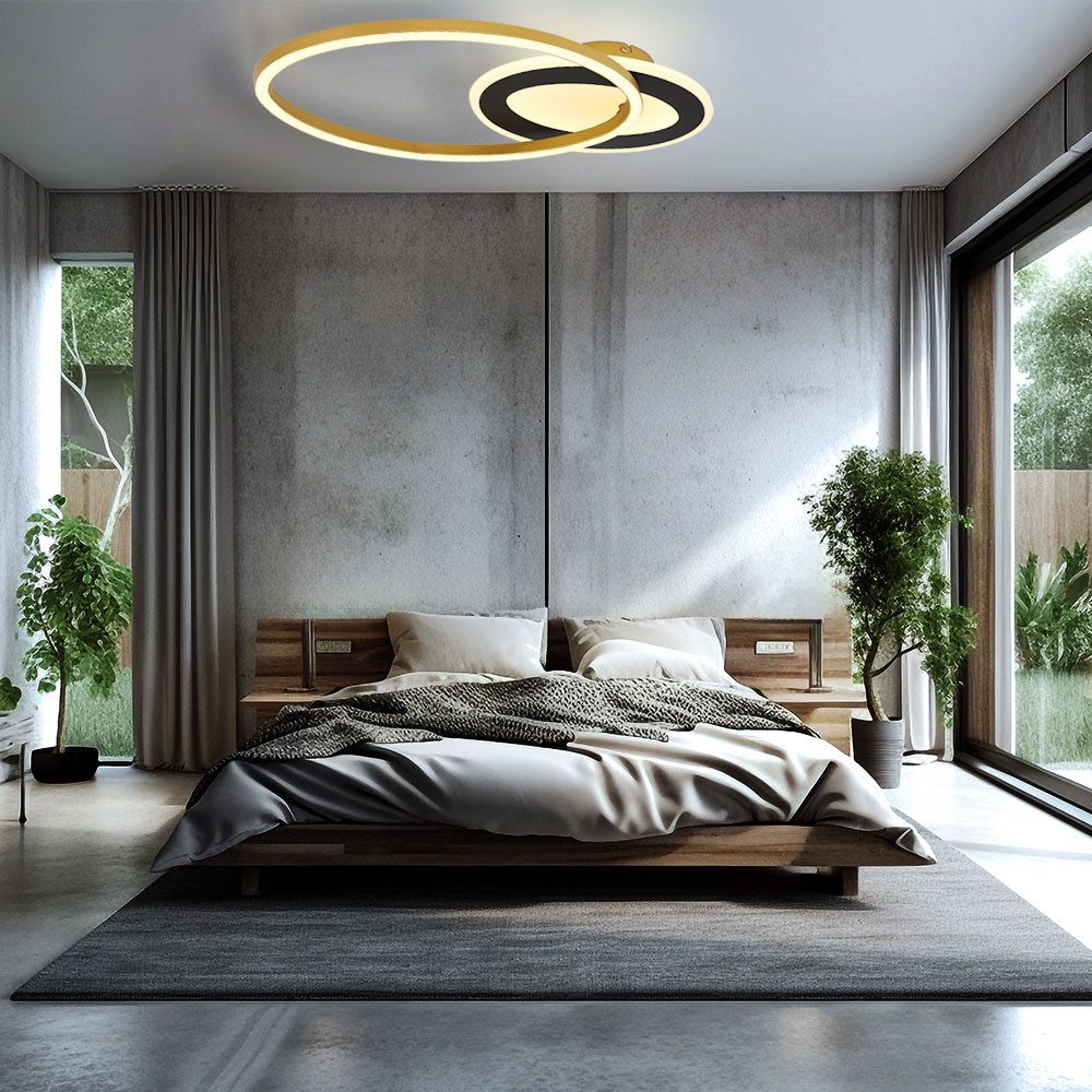 GLOBO LIGHTING LED Deckenleuchte, LED-Leuchtmittel fest verbaut, Warmweiß, Deckenleuchte Ringform Wohnzimmerlampe schwarz gold Design Deckenlampe