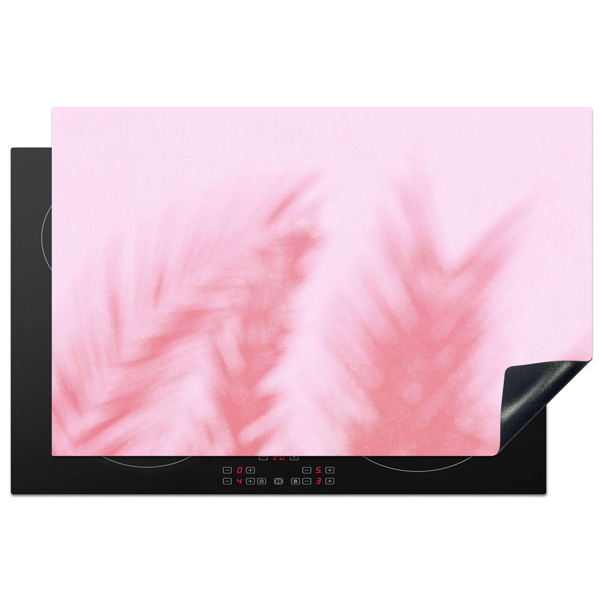 MuchoWow Herdblende-/Abdeckplatte Pflanzen - Blätter - Rosa, Vinyl, (1 tlg), 81x52 cm, Ceranfeldabdeckung, Arbeitsplatte für küche