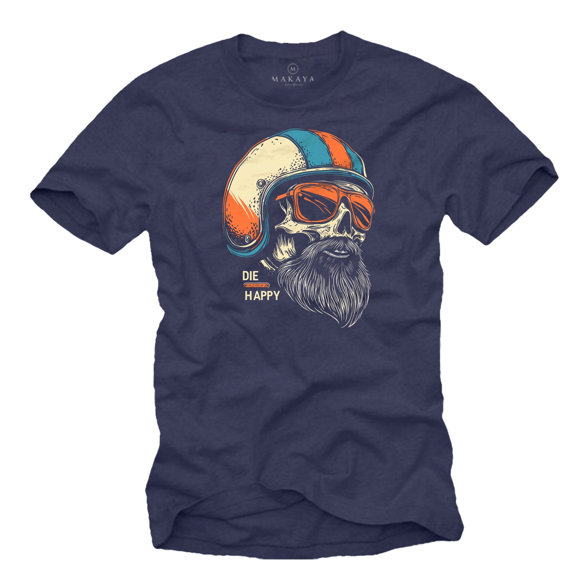 T-Shirt Bikershirt für Herren – Totenkopf mit Bart & Helm mit Aufdruck