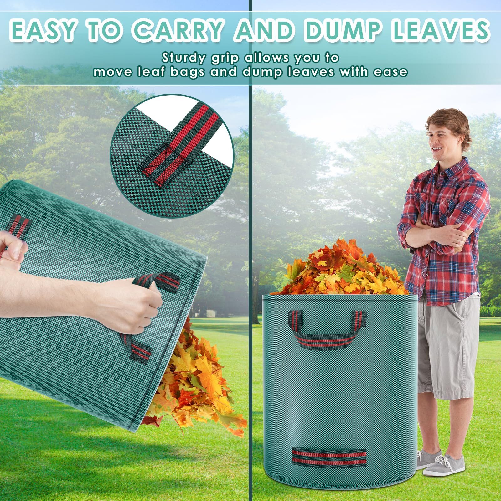 SURFOU Gartensack Gartenabfallsack 272L–selbststehender Laubsäcke mit 4 Griffen 3er-Set, für Gartenabfälle und Grünschnitt, 272 l, (Wiederverwendbarer Groß Gartensack aus PP, Wasserdicht, Faltbar, Selbststehend, 3-tlg., Polypropylen wasserdicht wiederverwendbar), Robust und Korrosionsbeständig für Laub, Gartenabfälle & Grünschnitt