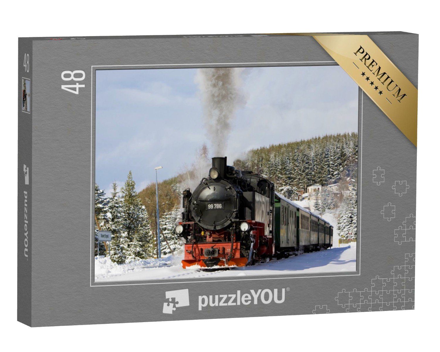 puzzleYOU Puzzle Dampfzug der Fichtelbergbahn nahe Oberwiesenthal, 48 Puzzleteile, puzzleYOU-Kollektionen 500 Teile, 2000 Teile, 1000 Teile, Lokomotive