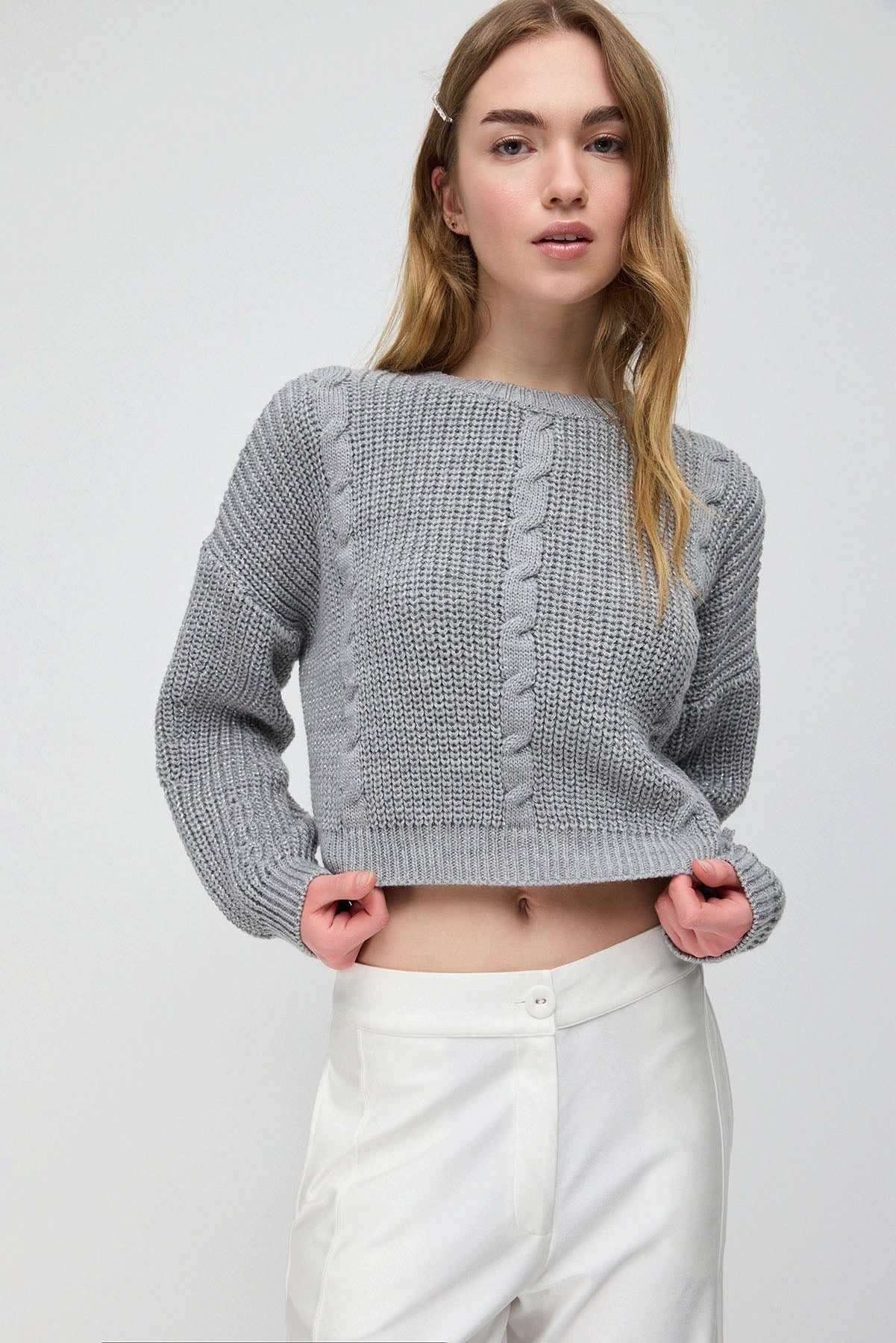 Sweater Glitzernder Crop-Pullover