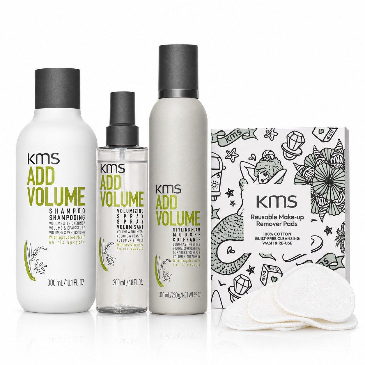 KMS Haarpflege-Set ADDVOLUME Bundle inklusive Reusable Make-Up Remover-Pads, 4-tlg., inklusive Reusable Make-Up Remover-Pads, Besonders geeignet für feines und volumenarmes Haar