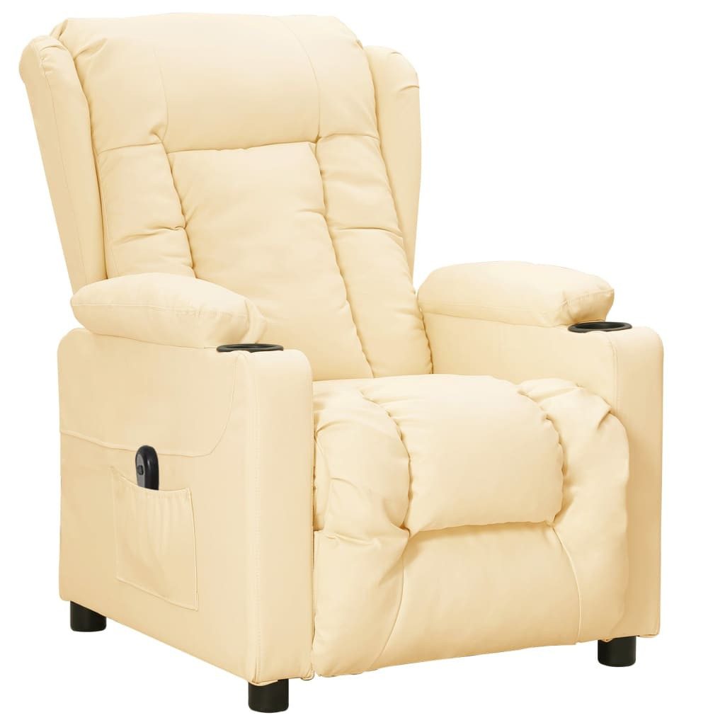 furnicato Relaxsessel Elektrisch Creme Kunstleder, TV-Sessel mit 2 Getränkehaltern und elektrischer Liegefunktion