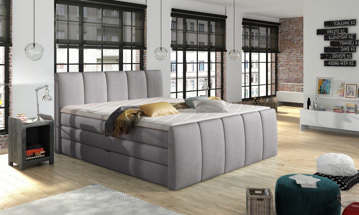 Sofa Dreams Boxspringbett Gustavo, grau, Topper 180 200 Webstoff Bettkästen, x cm, zwei mit zwei Matratzen