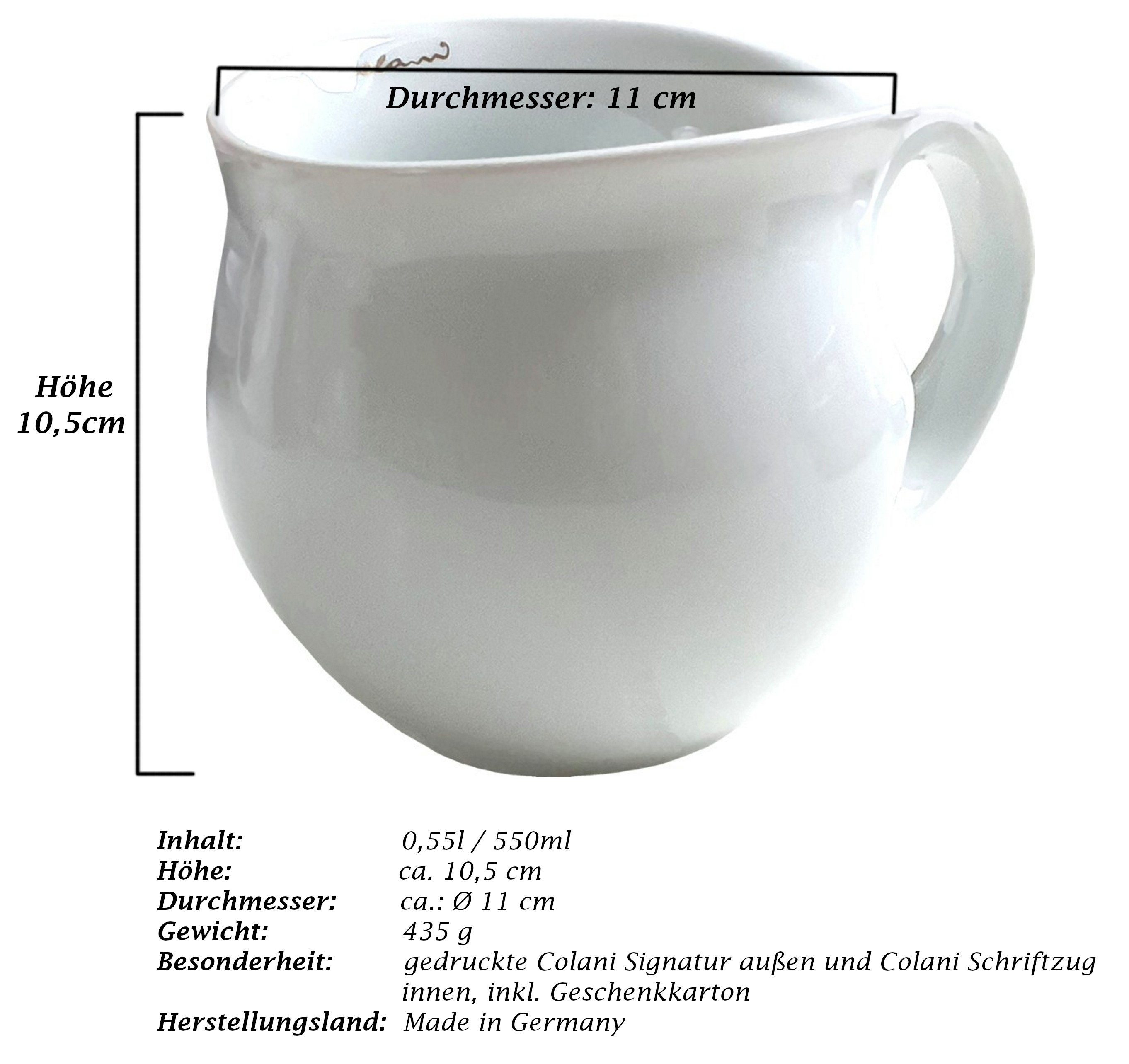 Colani Tasse Jumbotasse Kaffeeasse XXL Tasse Herz Schwarz / Gold 550ml, 1-tlg., Porzellan, Spülmaschinenfest, Signatur außen, Schriftzug innen, Geschenkkarton