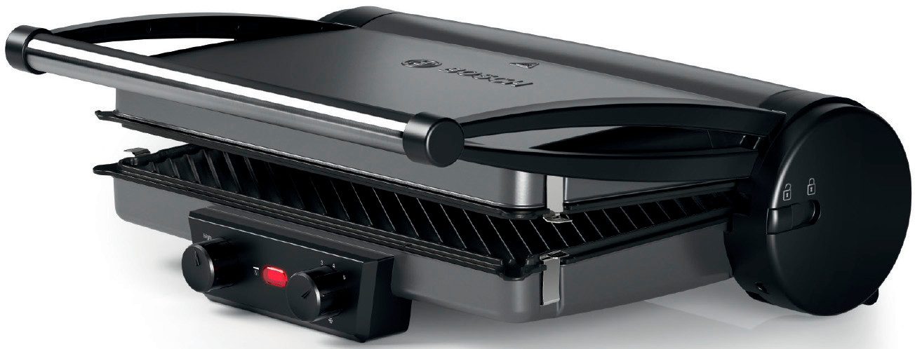 BOSCH Kontaktgrill TCG4215, 3-in1-Kontaktgrill, Temperaturregler, einfache Reinigung, 2000 W, Fettablaufrinne, Auflaufform, herausnehmbare Aluminium-Grillplatten