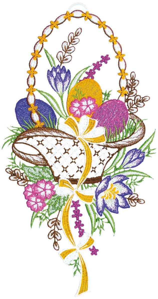 W. Reuter & Sohn - Plauener Spitze® Fensterbild Osterkorb, Made in Germany