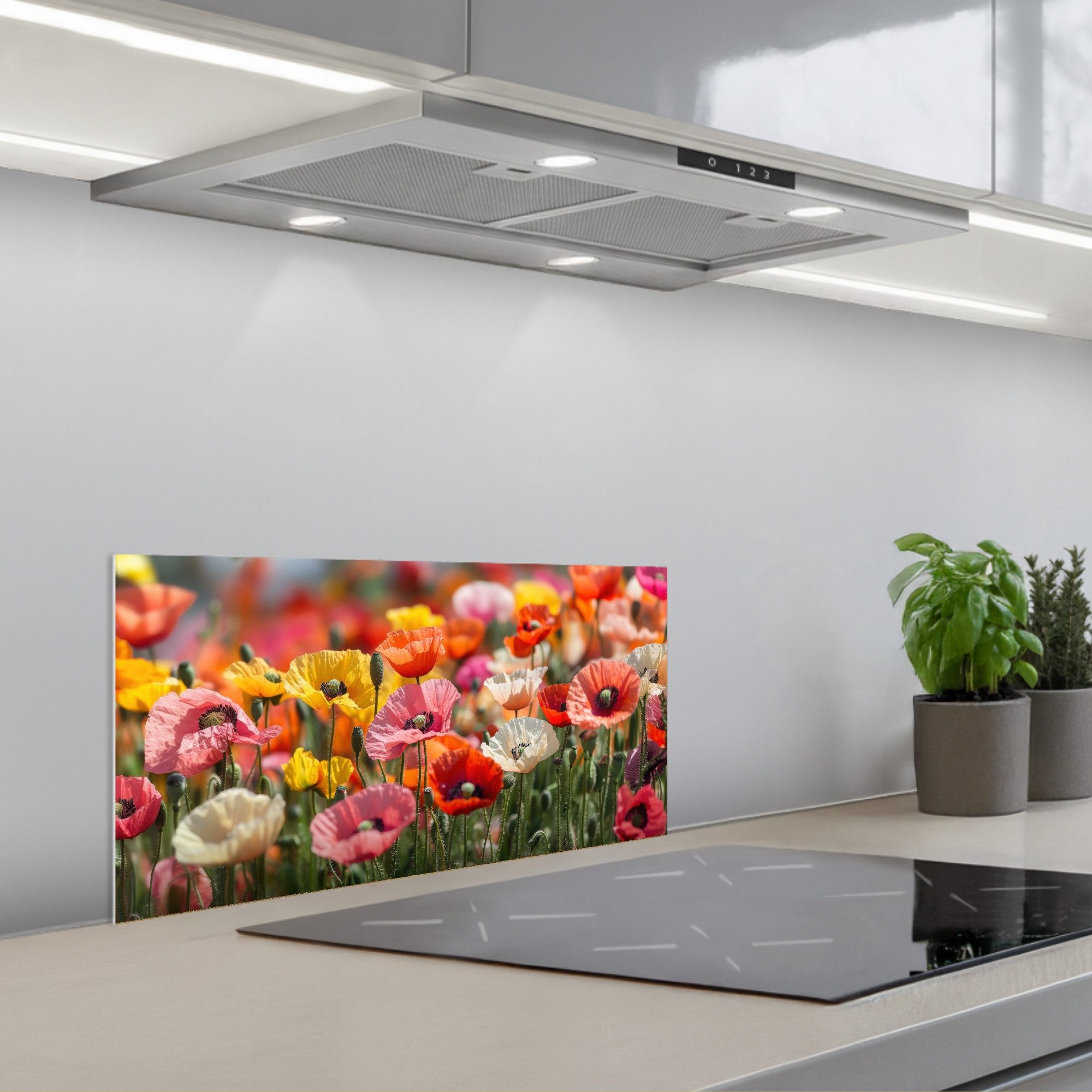 KitchenYeah Küchenrückwand selbstklebend (keine Folie) Blumenfeld - Mohnblumen - Farbenfroh, (1-tlg), Küchenrückwand, Spritzschutz, Kitchen, 60x30 cm – Bild 2 von 5
