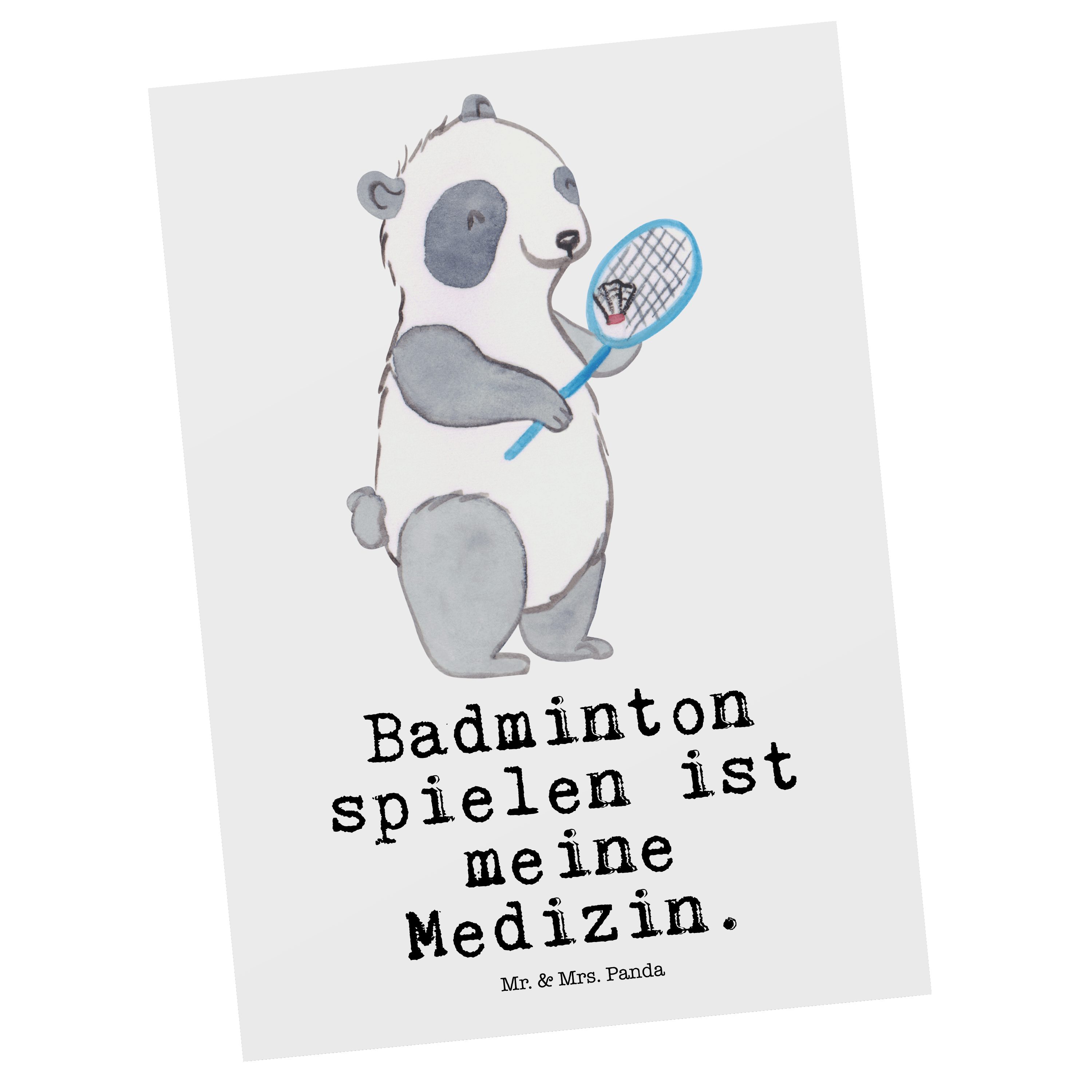 Mr. & Mrs. Panda Postkarte Panda Badminton Medizin - Weiß - Geschenk, Sport, Geschenkkarte, Ans
