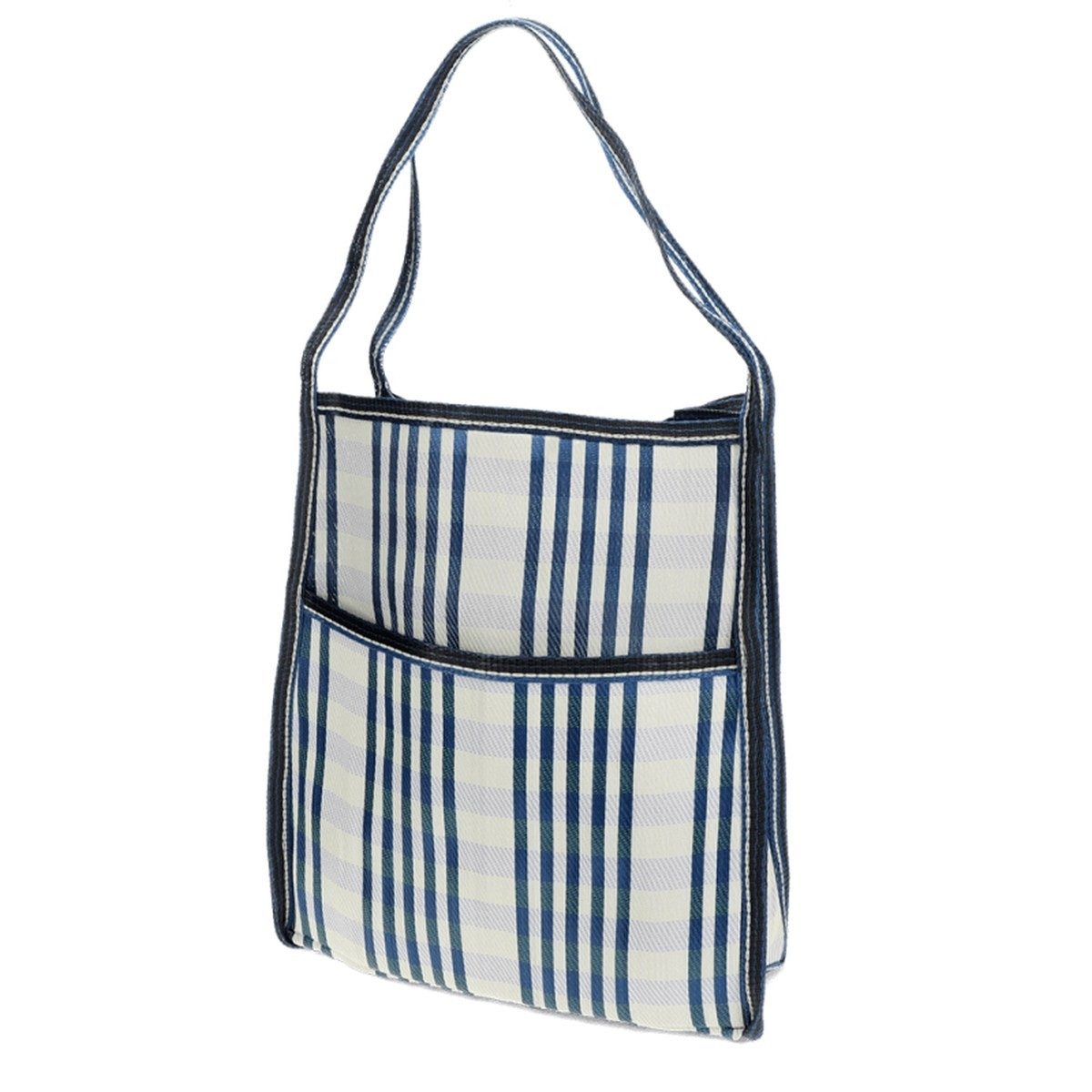 Rex London Shopper Tasche Weiß & Blau, recyceltes Material, Seitentasche 35 × 14 × 38 cm