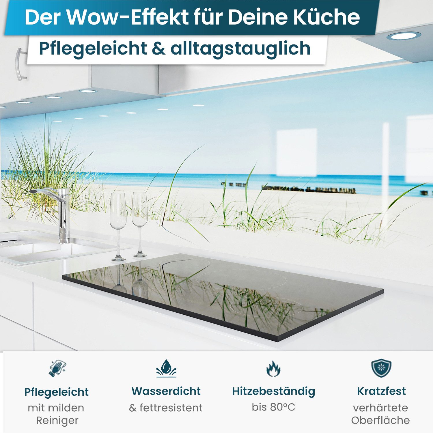 danario Küchenrückwand Folie selbstklebend, Glasoptik, Spritzschutz Küche, ablösbar - 0,8 mm – Bild 2 von 5