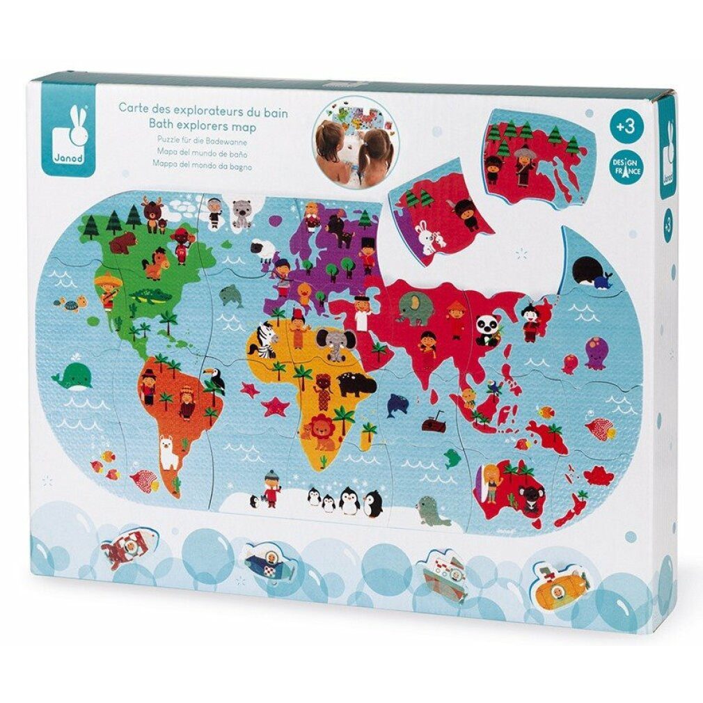 Janod Puzzle Badepuzzle Weltkarte 28 Teile, Puzzleteile