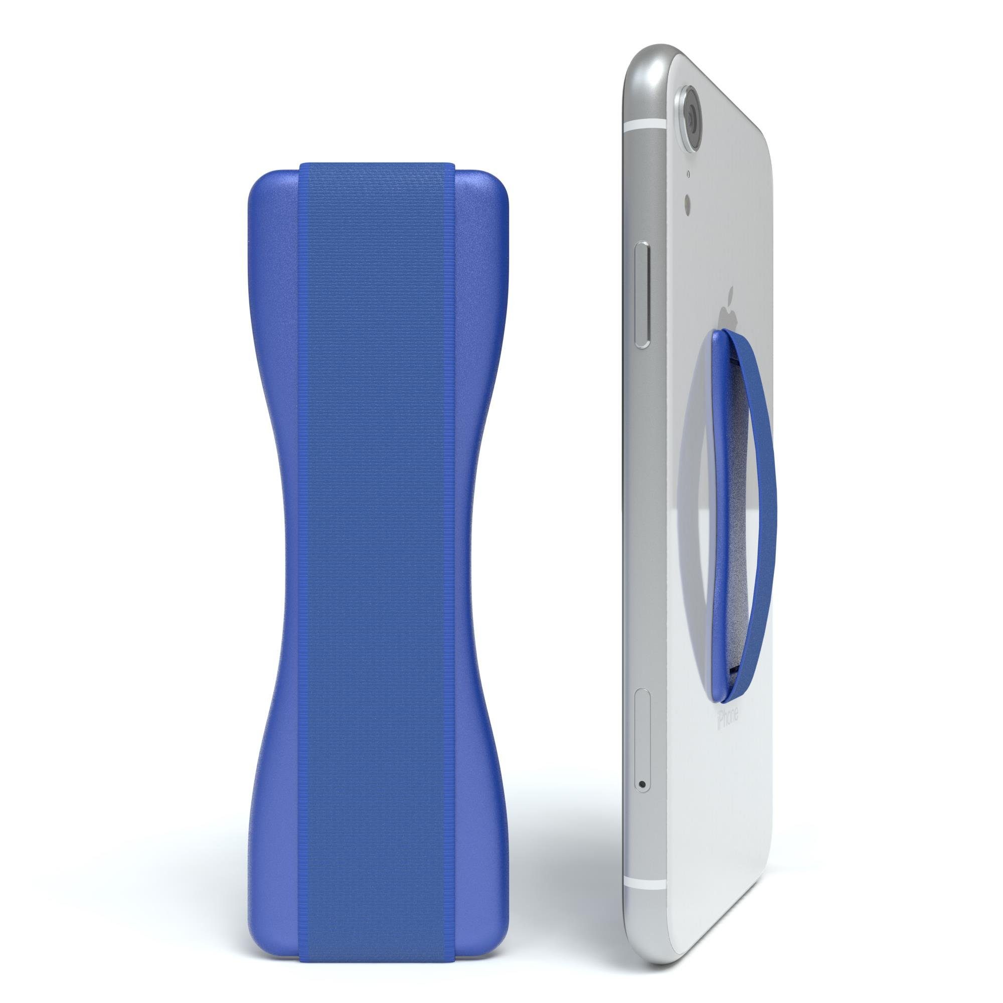 EAZY CASE Smartphone-Halterung Handy Finger Halterung mit Gummiband, (Fingerhalterung Handy Selfie Tablet Selbstklebend alle Modelle Blau)
