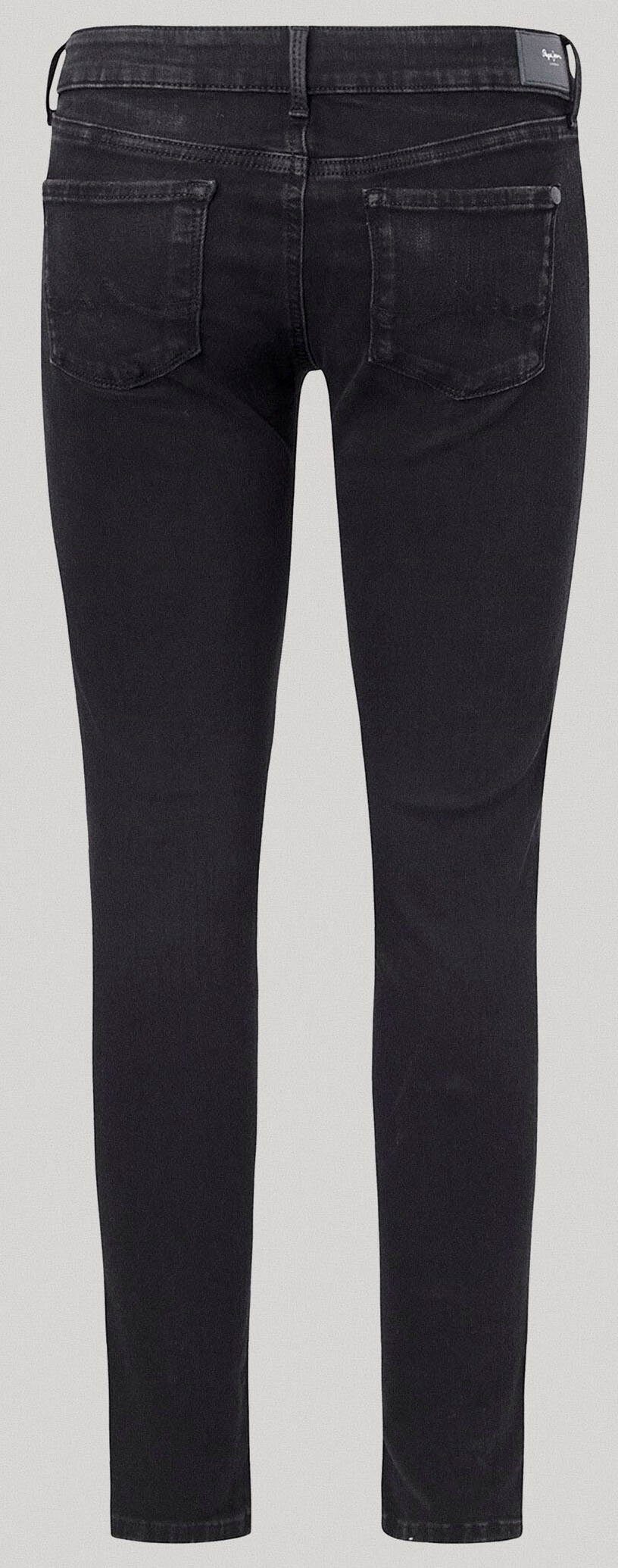 Pepe Jeans im black Stretch-Anteil 5-Pocket-Stil und mit 1-Knopf Bund Skinny-fit-Jeans SOHO