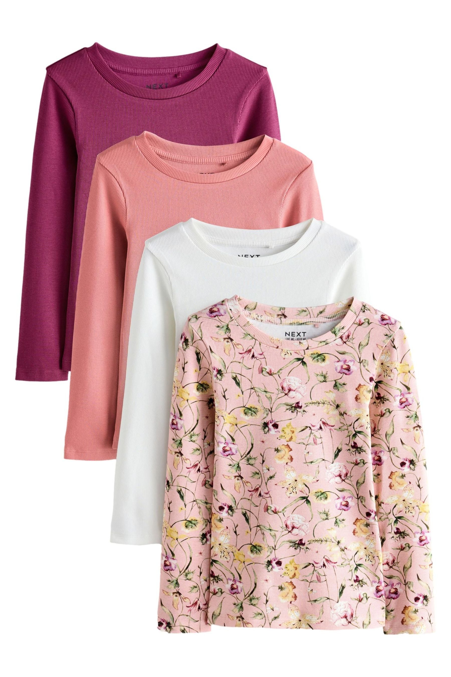 Langarmshirt Gerippte Langarm-T-Shirts, 4er-Pack