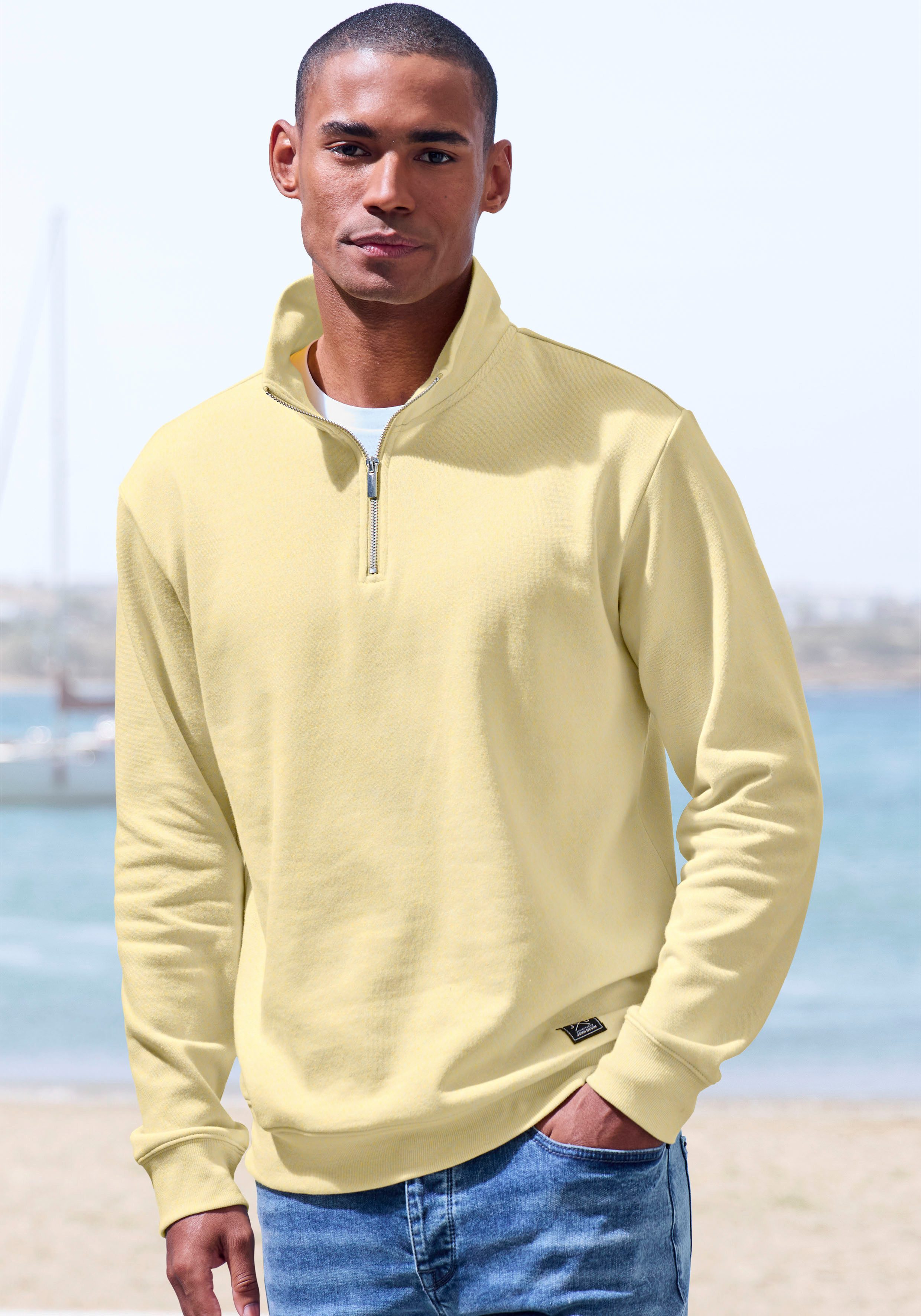 John Devin Sweatshirt Langarm, Pullover mit Reißverschluss am Stehkragen günstig online kaufen