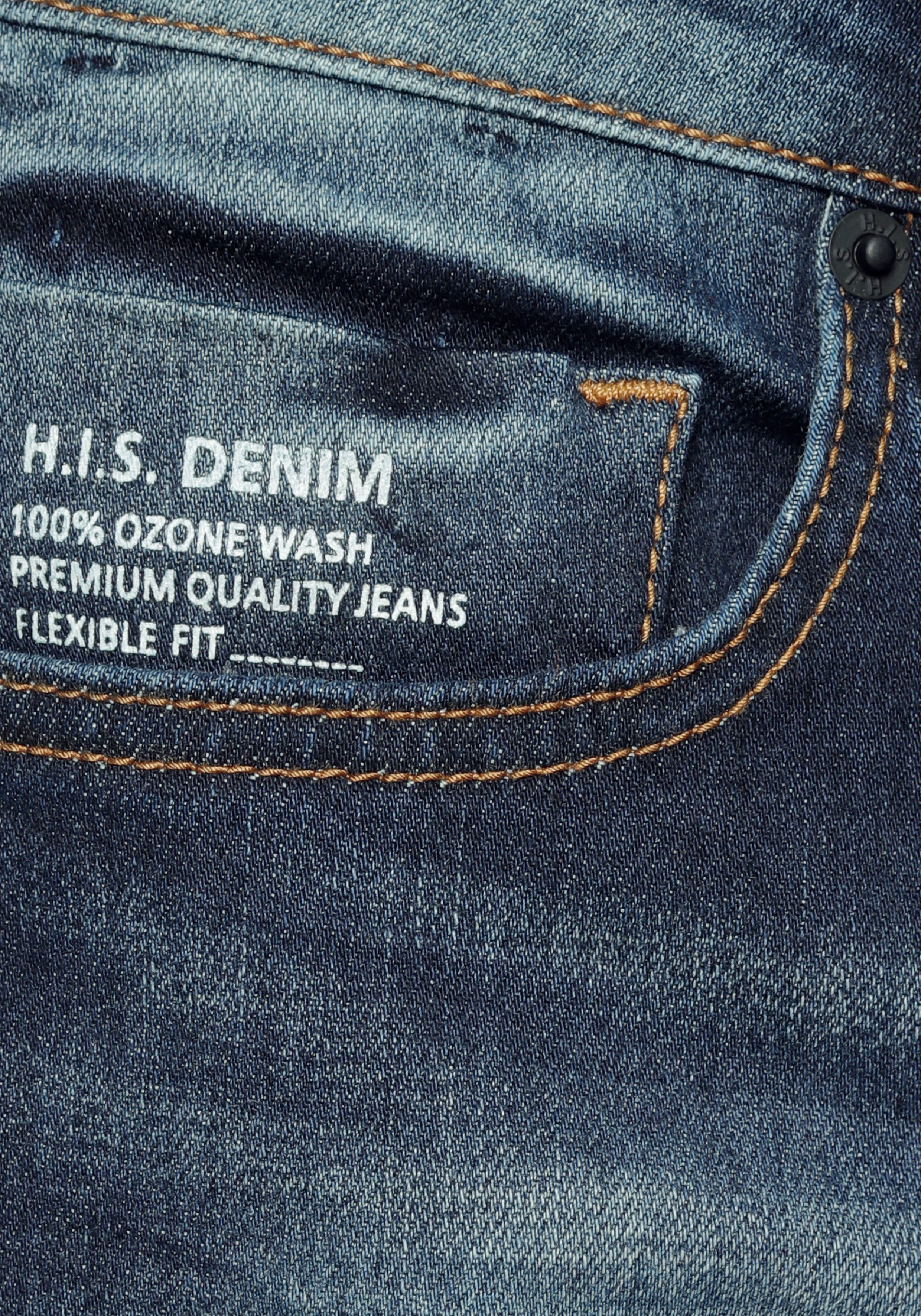 H.I.S Straight-Jeans Produktion Ozon Ökologische, wassersparende durch DIX Wash darkblue-used