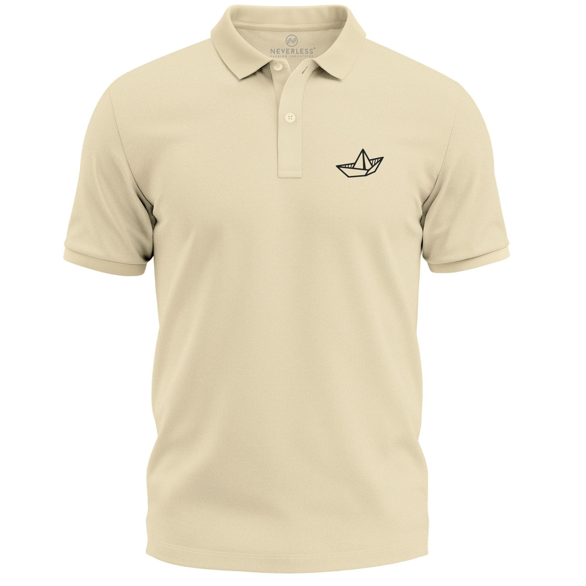 Neverless Poloshirt Poloshirt Herren Maritimes Minimal-Design– Kurzarm Polo mit Print mit Print