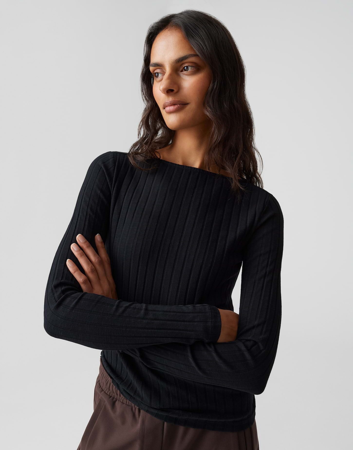 OPUS Langarmshirt SOVKE aus Baumwoll Mix figurbetont geschnitten, U-Boot-Au günstig online kaufen