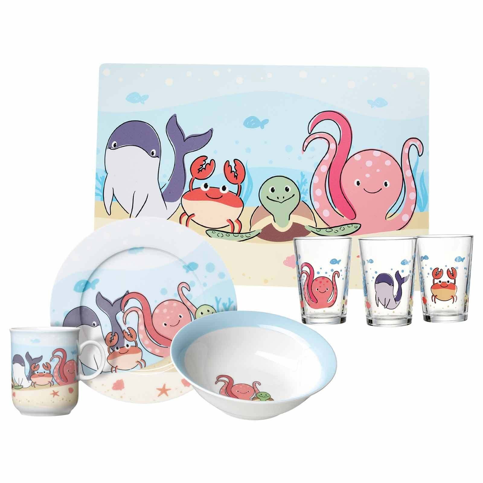 Ritzenhoff & Breker Kindergeschirr-Set Unterwasserwelt Geschirr-Set mit Kinderbecher (7-tlg), Material-Mix