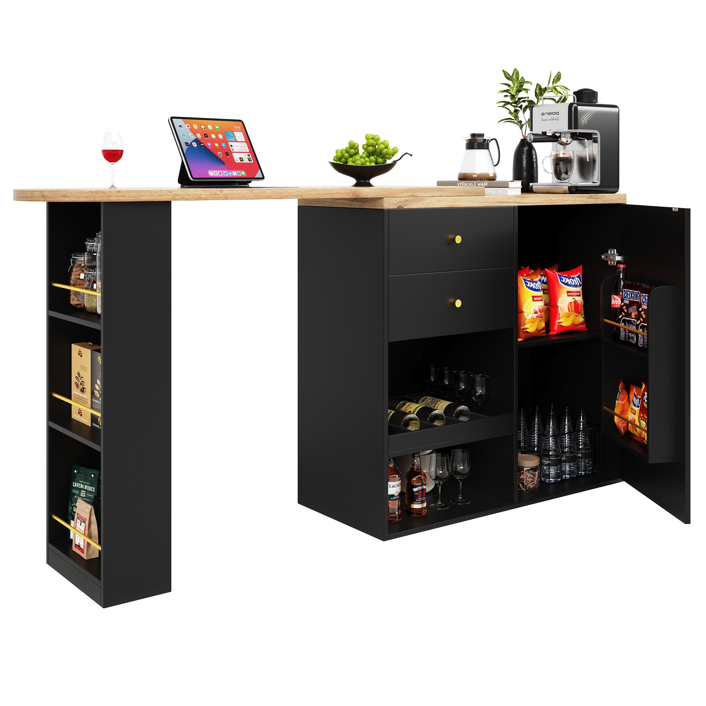 MODFU Bartisch 360° drehbare (drehbar Sideboard, Esstisch, 2 Schubladen, 1 günstig online kaufen